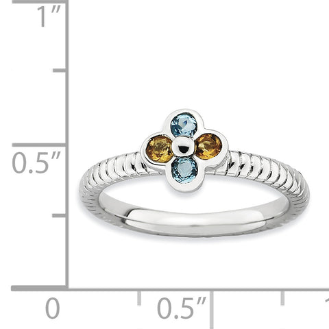 Sterling Silver Stackable Expressions Blue Topaz & Citrine Flower Ring