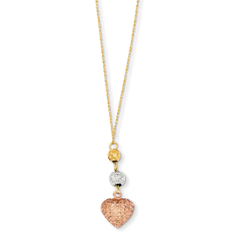 14K Tri-color Ropa Diamond Cut Beads & Heart w/ 2in Ext Necklace SF2049 - shirin-diamonds