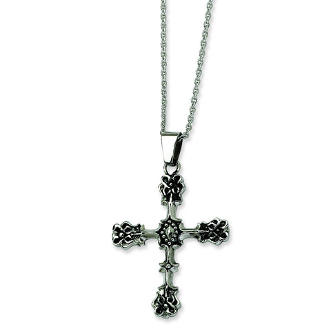 Stainless Steel Antiqued Cross Pendant Necklace SRN507 - shirin-diamonds