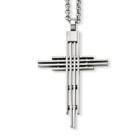 Stainless Steel Brushed Cross Pendant Necklace SRN762 - shirin-diamonds