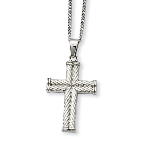 Stainless Steel Fancy Textured Cross Pendant Necklace SRN865 - shirin-diamonds