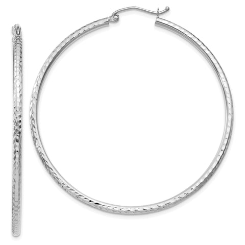 14k White Gold Diamond-cut 2mm Round Tube Hoop Earrings TC227 - shirin-diamonds