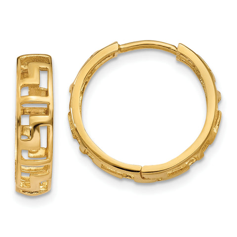 14k Greek Key Hinged Hoop Earrings TL583 - shirin-diamonds