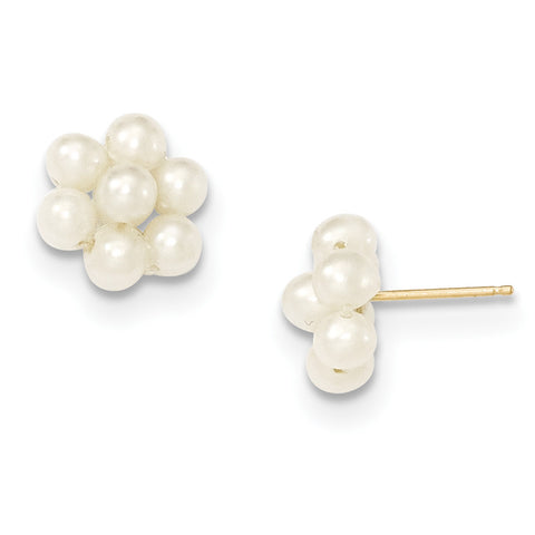 14k Medium Egg White FW Cultured Pearl Flower Earrings XF298E - shirin-diamonds