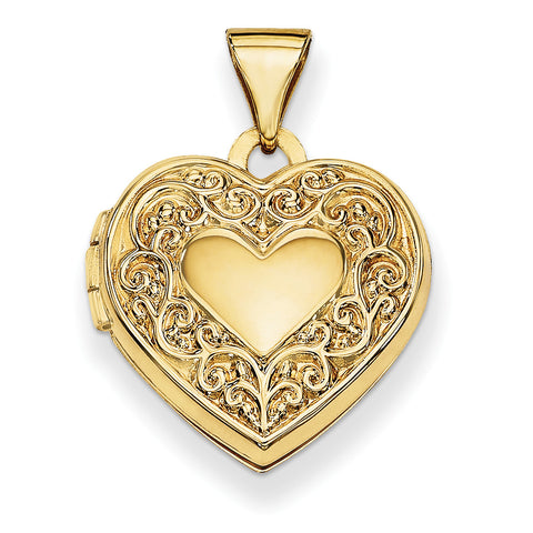 14k Scroll Heart Locket XL131 - shirin-diamonds