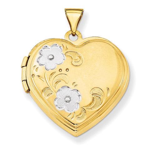 14k & Rhodium Floral Heart Locket XL145 - shirin-diamonds
