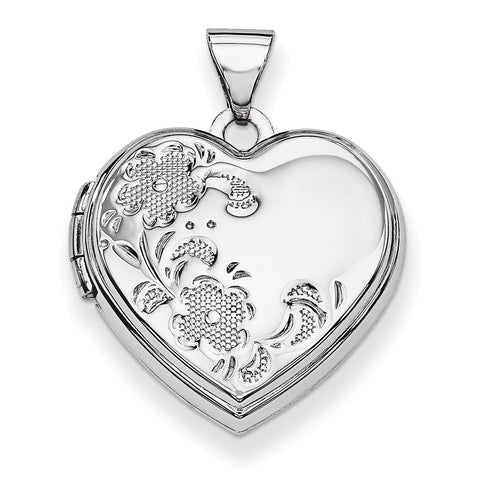 14k White Gold Polished Heart-Shaped Floral Locket XL322 - shirin-diamonds