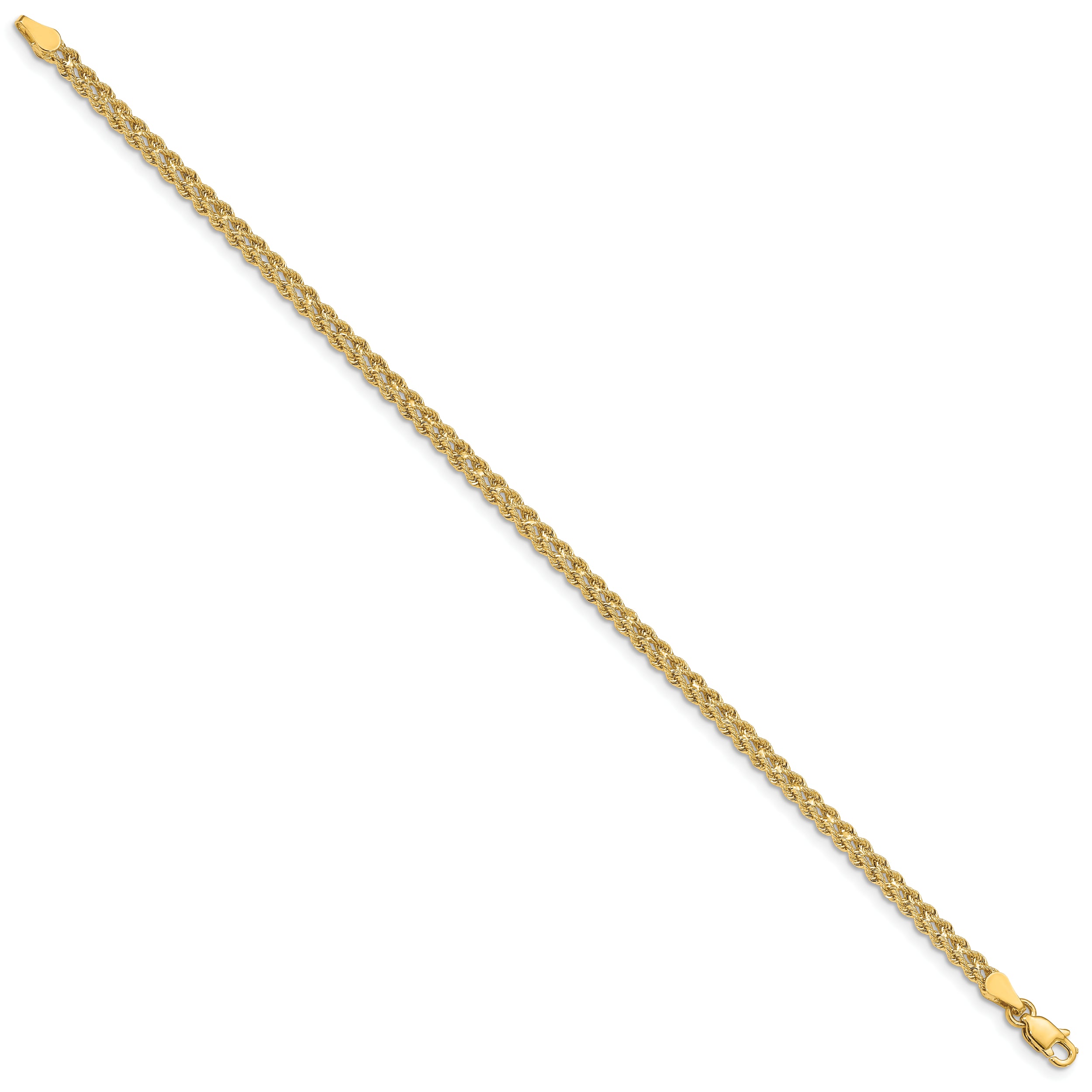 14k 3.0mm Wide Double Strand Rope 8 inch Bracelet