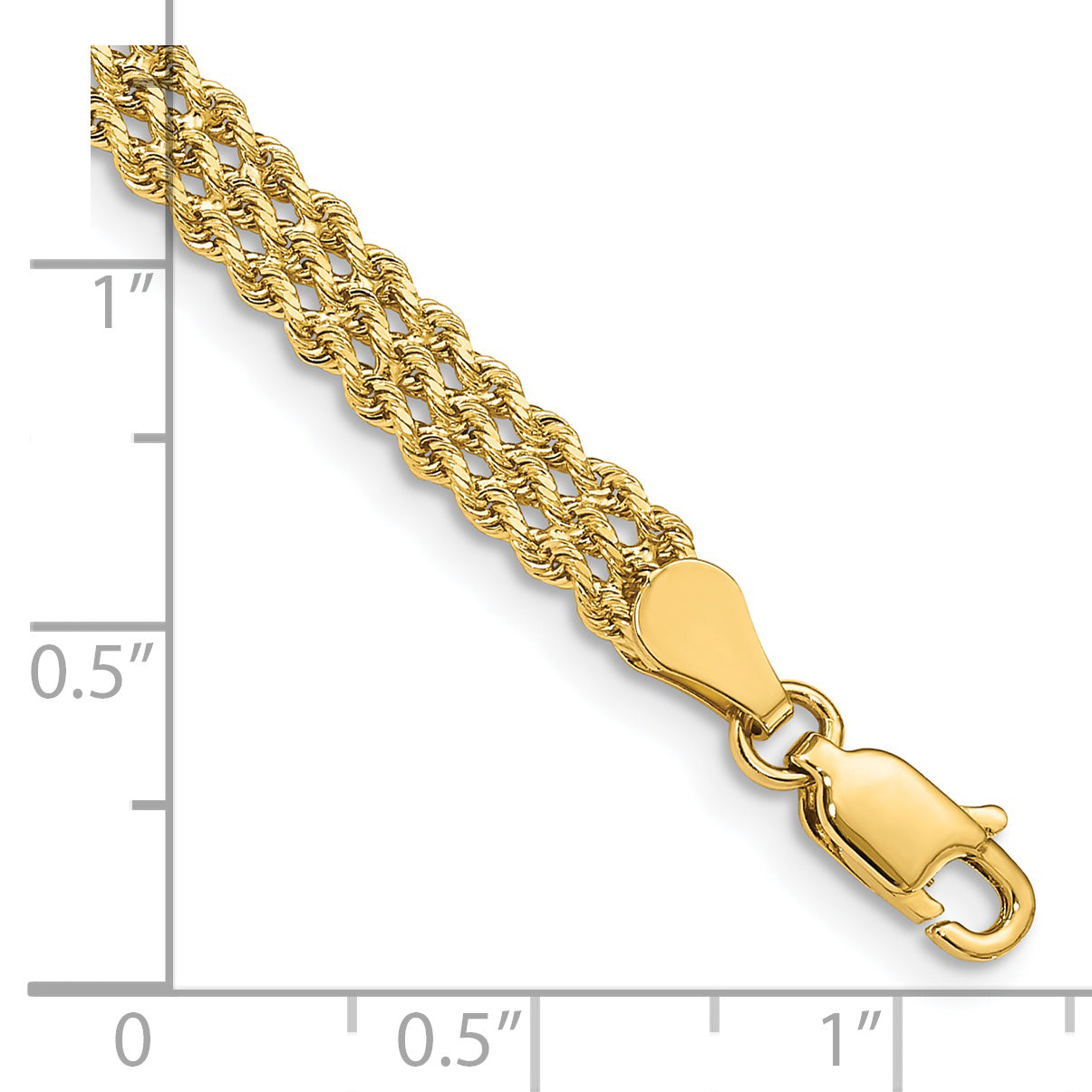 14k 4.5mm Wide Triple Strand Rope 8 inch Bracelet