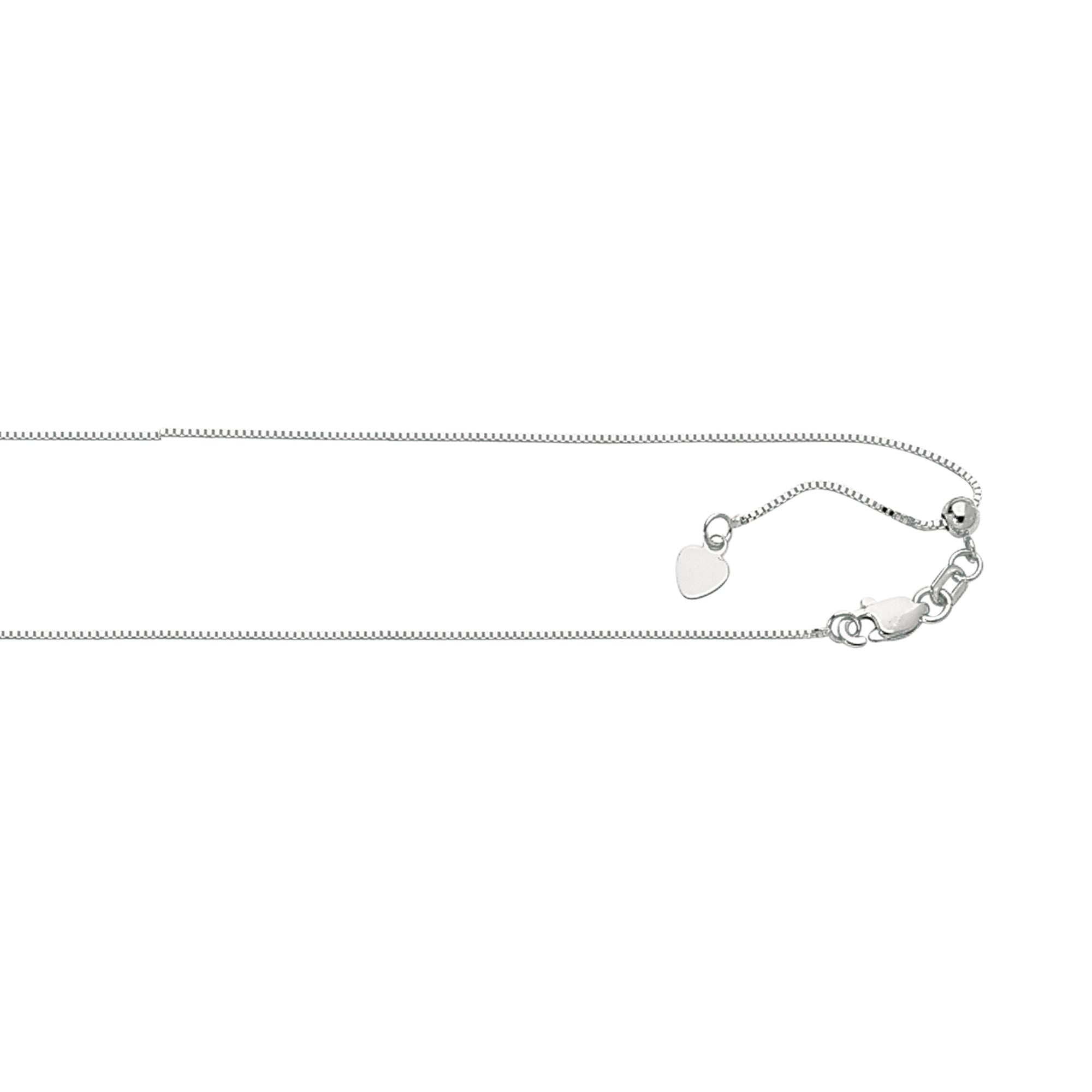 10K White Gold 0.68mm Adjustable (adjusts up to 22 inches) Box 22" Chain with Lobster Lock