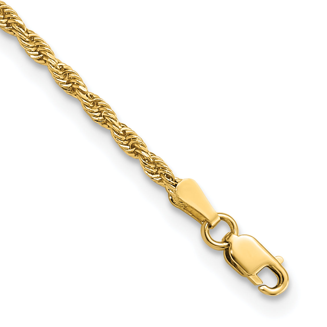 14K 7 inch 2mm Diamond-cut Rope with Lobster Clasp Chain