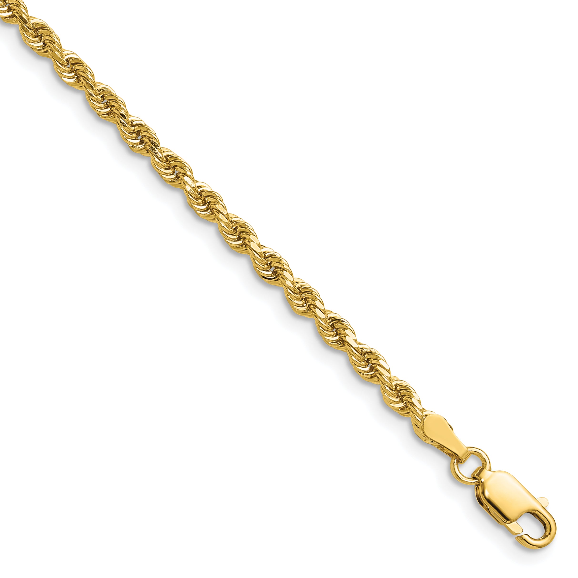 14K 7 inch 2.75mm Diamond-cut Rope with Lobster Clasp Chain