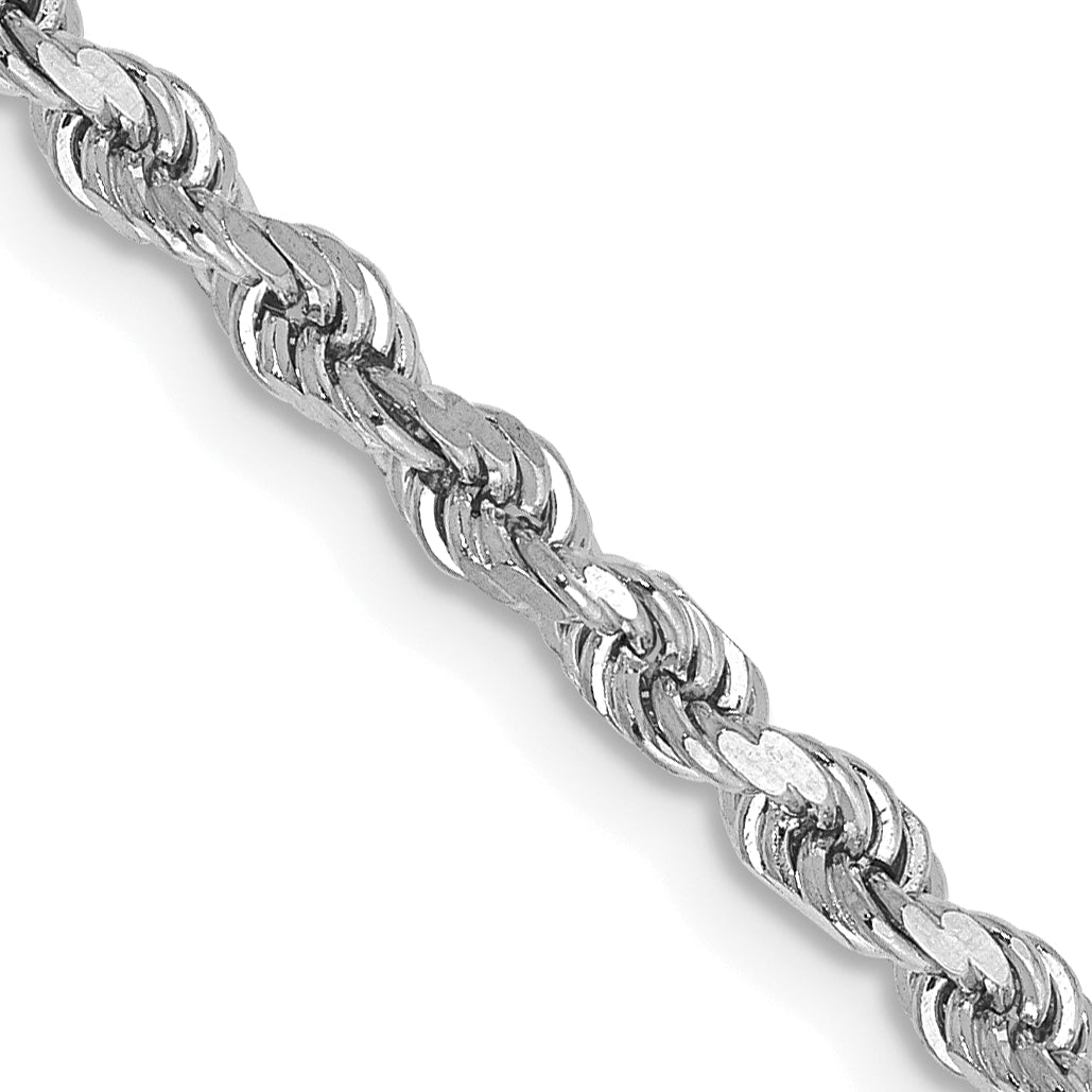 14K White Gold 7 inch 2.75mm Diamond-cut Rope with Lobster Clasp Chain