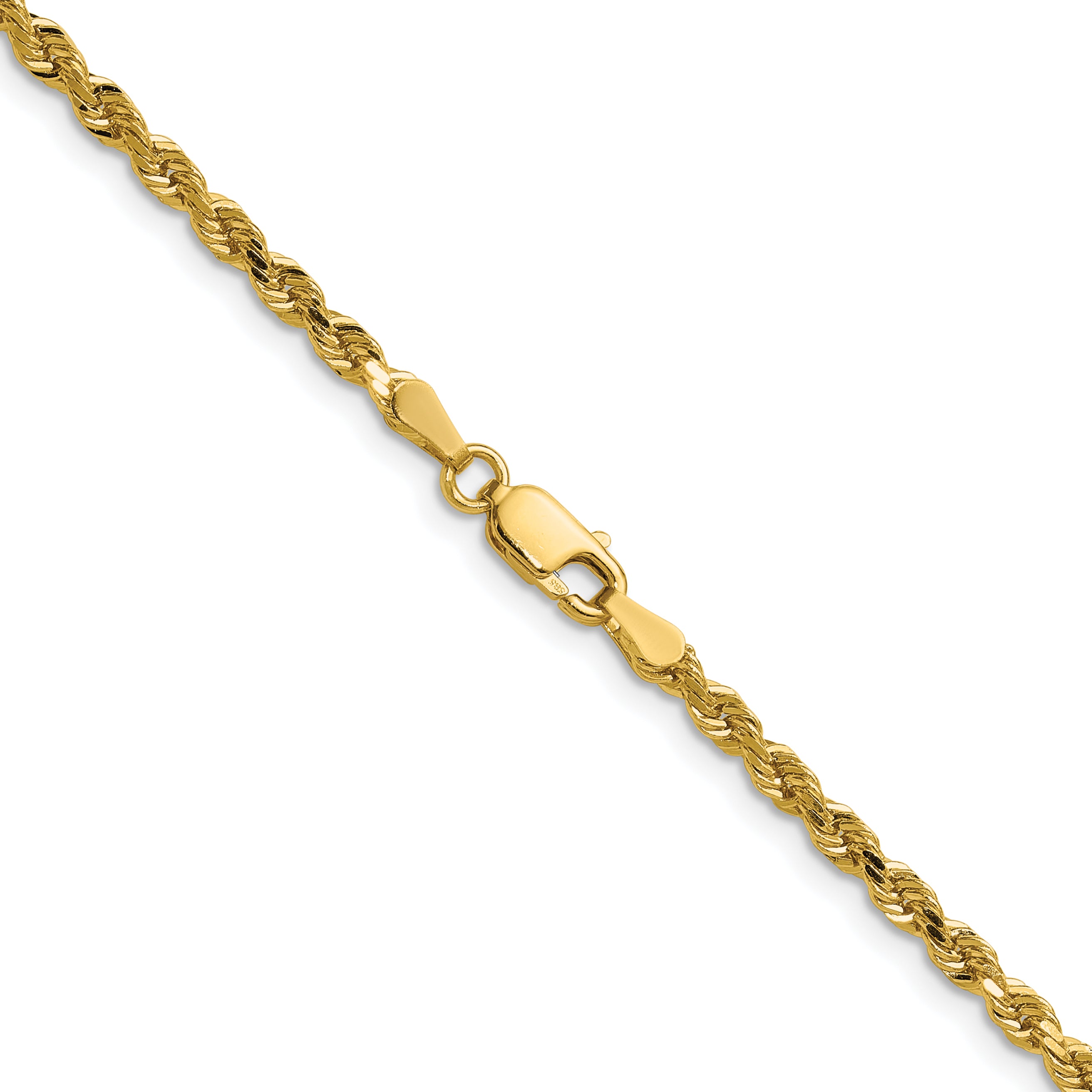 14K 7 inch 3mm Diamond-cut Rope with Lobster Clasp Chain