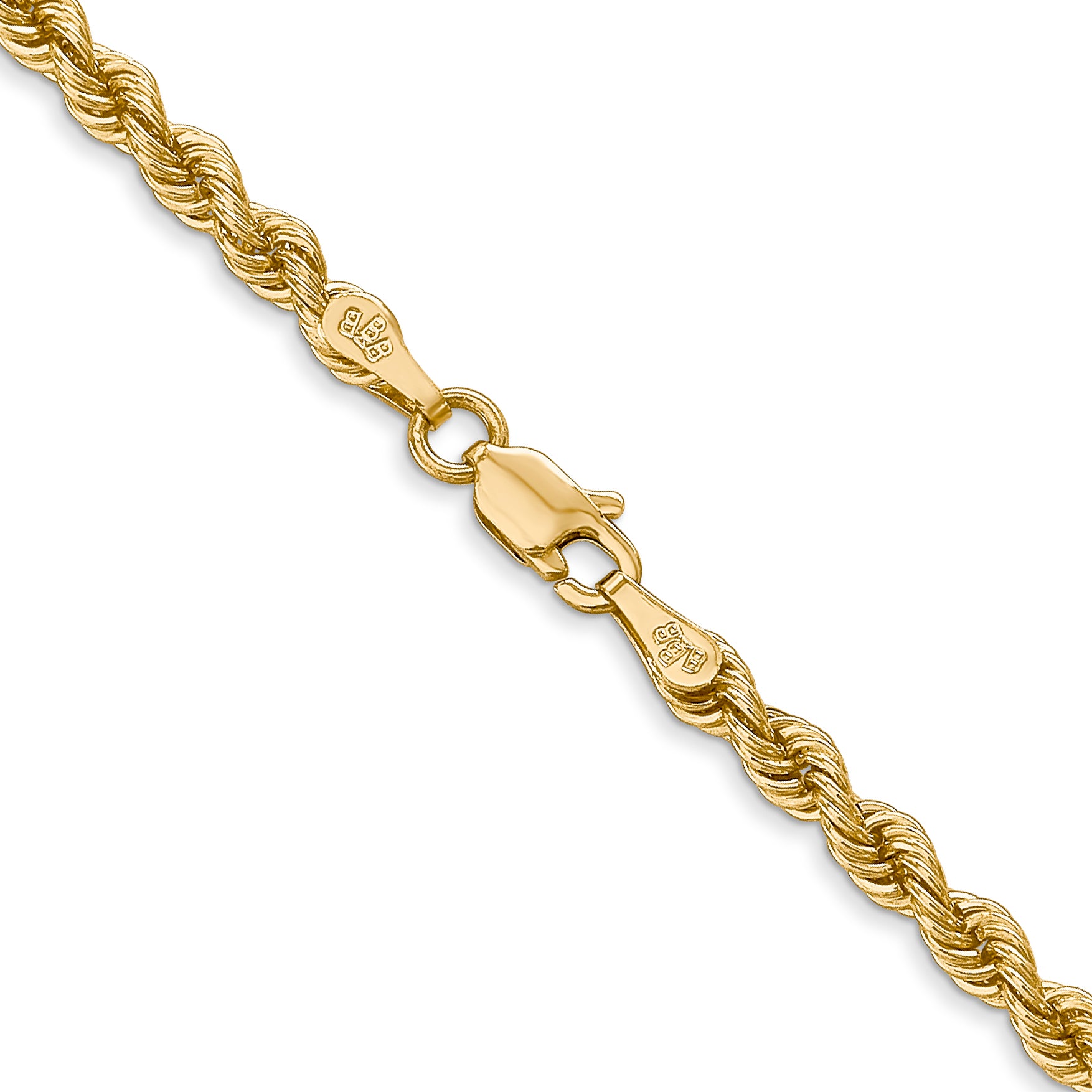 14K 7 inch 3mm Regular Rope with Lobster Clasp Chain