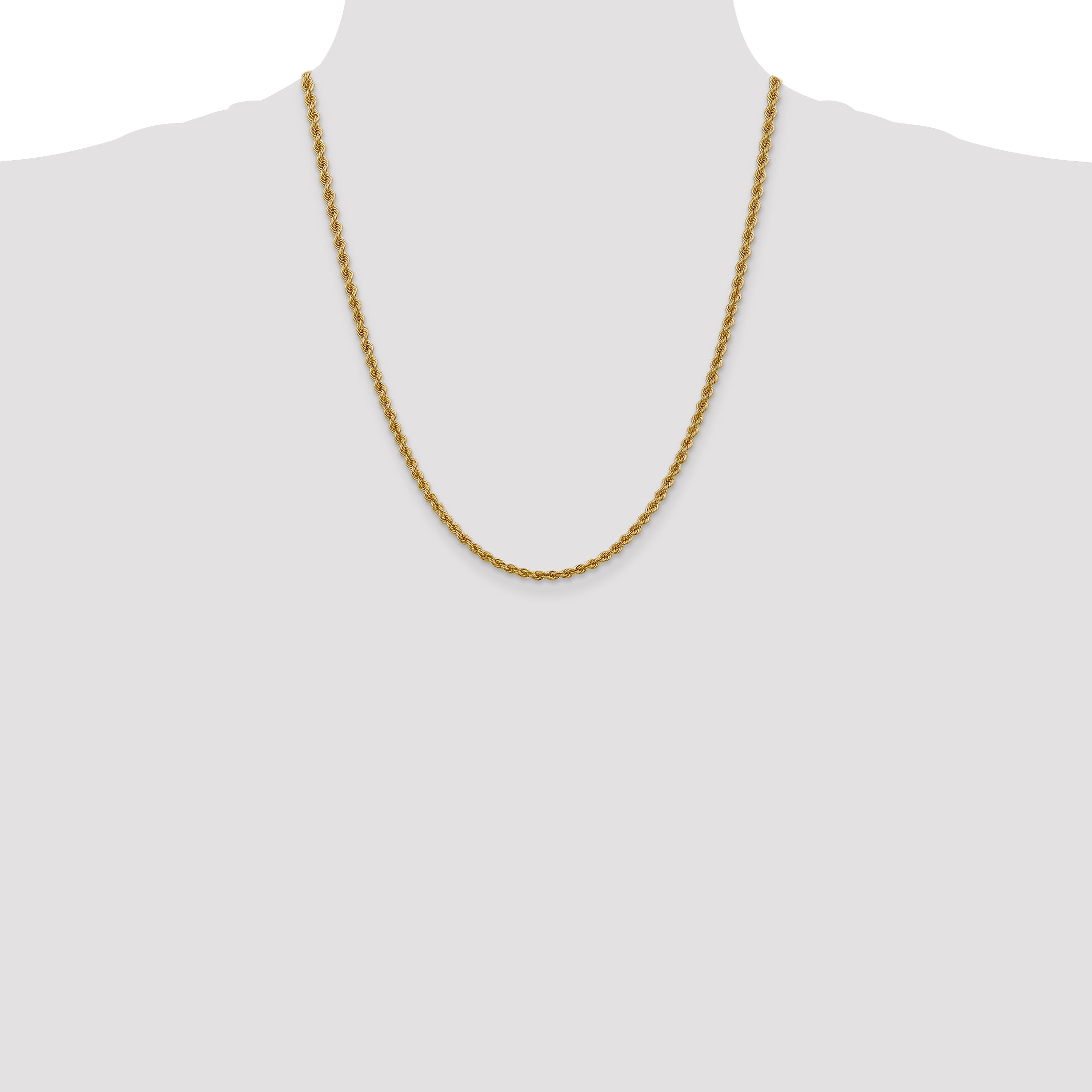 14K 7 inch 3mm Regular Rope with Lobster Clasp Chain
