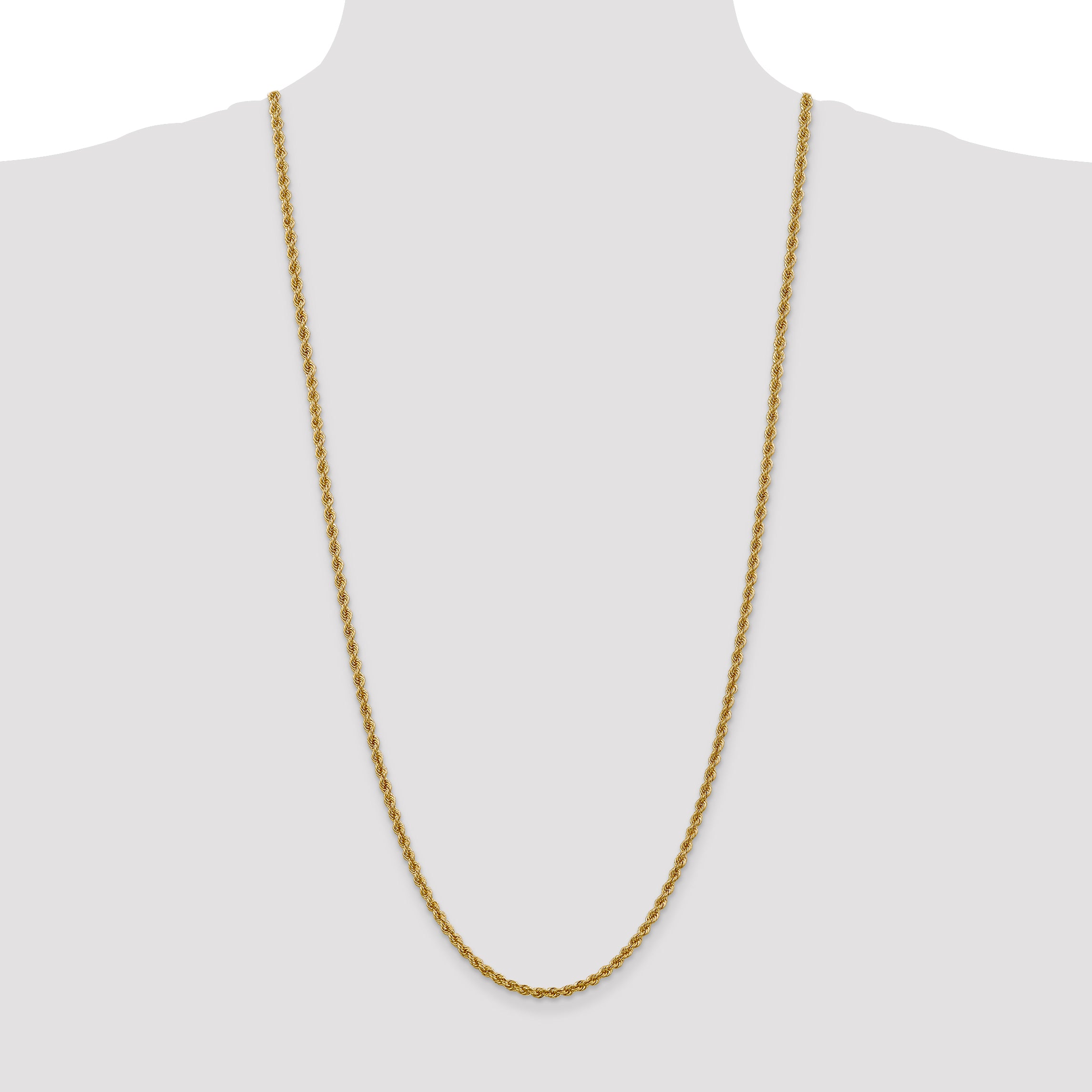 14K 7 inch 3mm Regular Rope with Lobster Clasp Chain