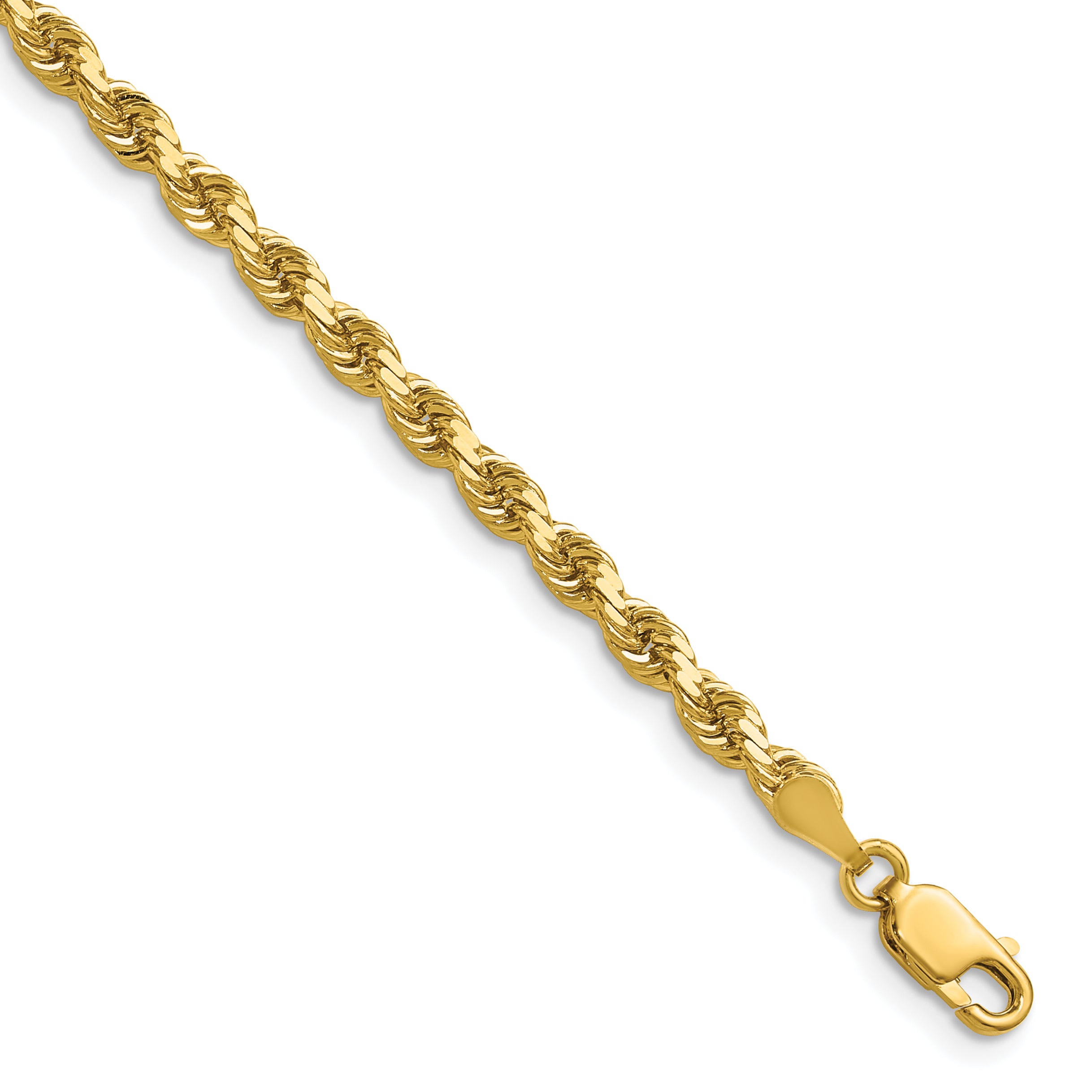 14K 7 inch 3.5mm Diamond-cut Rope with Lobster Clasp Chain