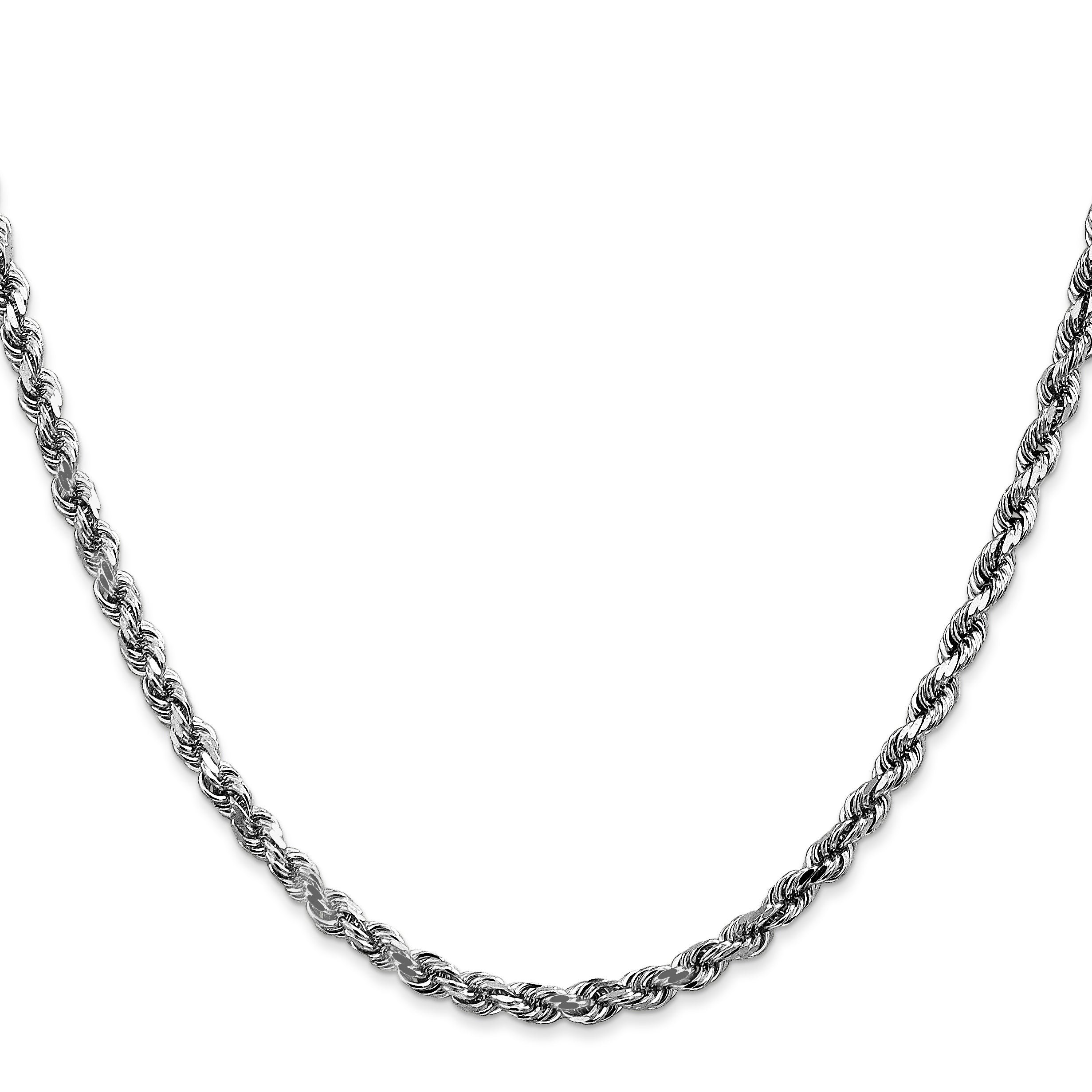 14K White Gold 7 inch 3.5mm Diamond-cut Rope with Lobster Clasp Chain