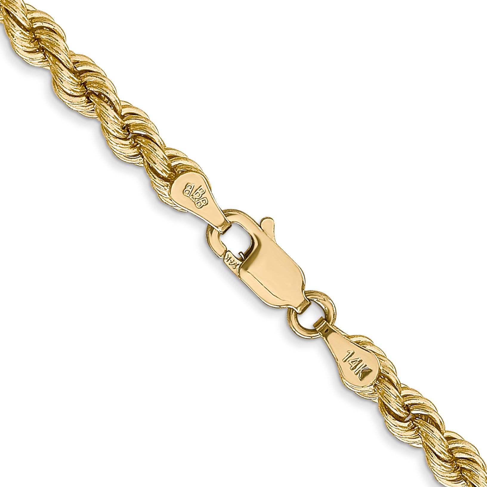 14K 7 inch 4mm Regular Rope with Lobster Clasp Chain