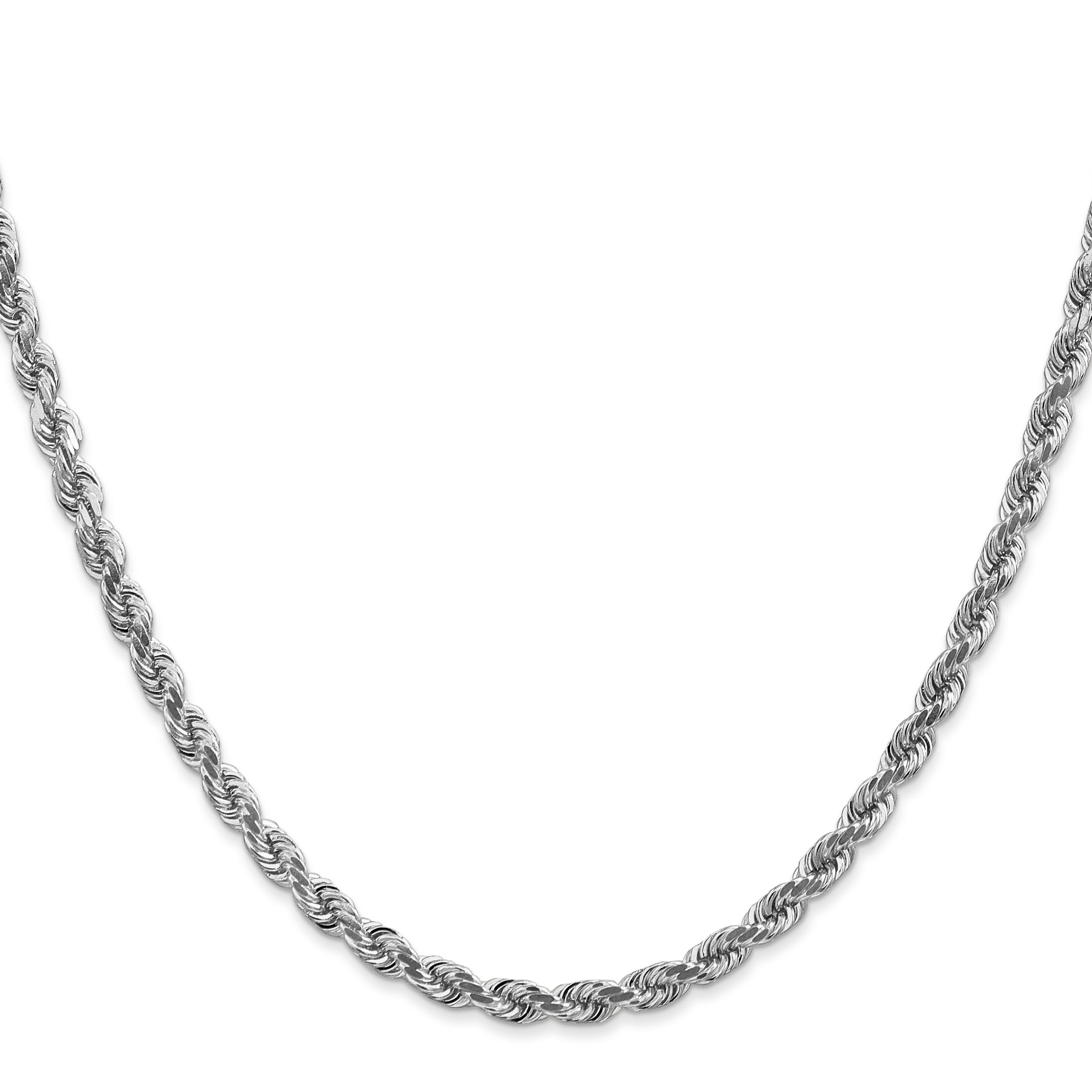 14K White Gold 7 inch 4mm Diamond-cut Rope with Lobster Clasp Chain