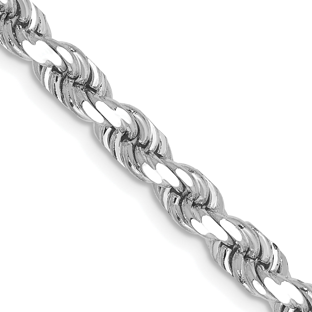 14K White Gold 7 inch 4.5mm Diamond-cut Rope with Lobster Clasp Chain