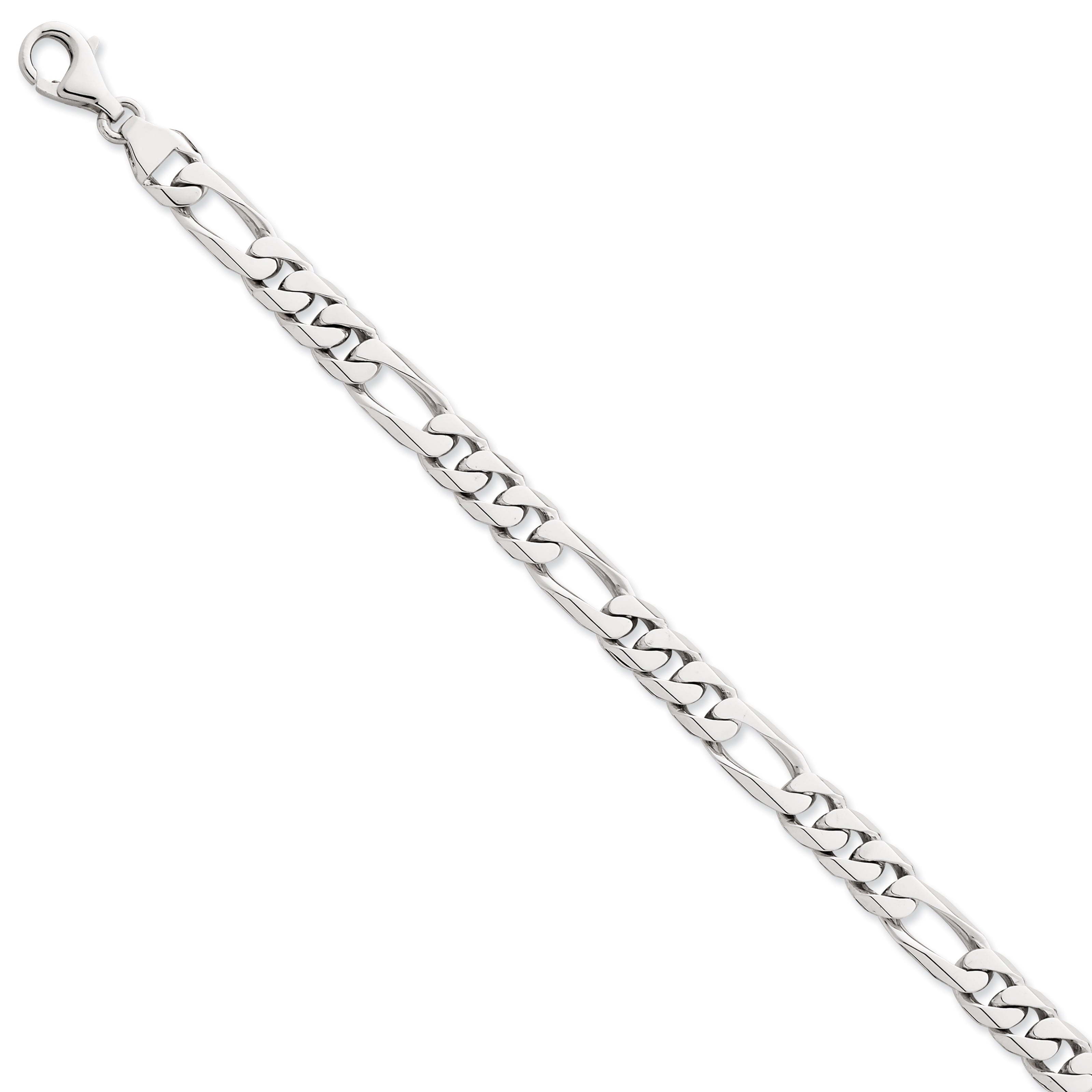 14K White Gold 9 Inch 8Mm Hand Polished Figaro Link With Fancy Lobster Clasp Bracelet