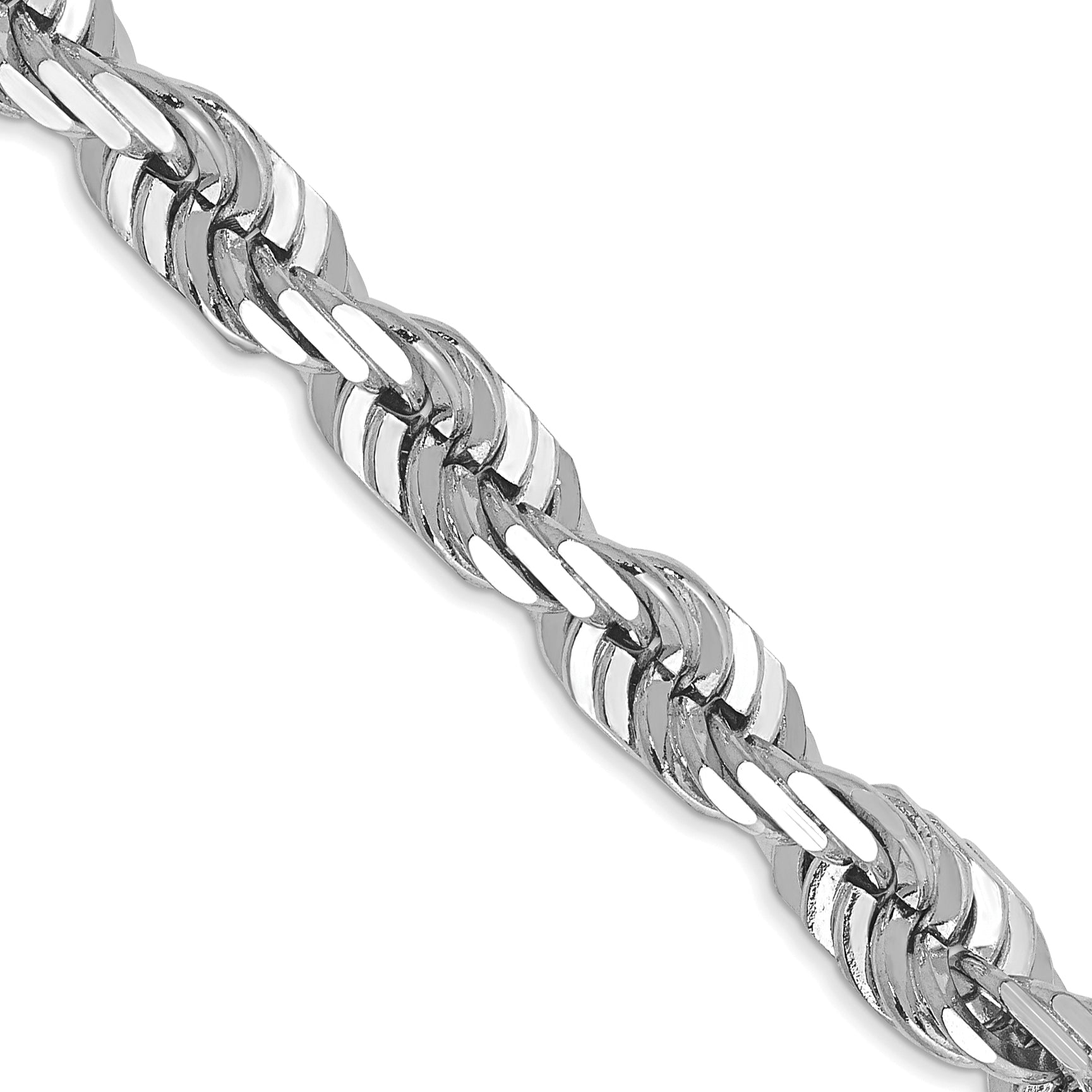 14K White Gold 8 inch 5.5mm Diamond-cut Rope with Lobster Clasp Chain