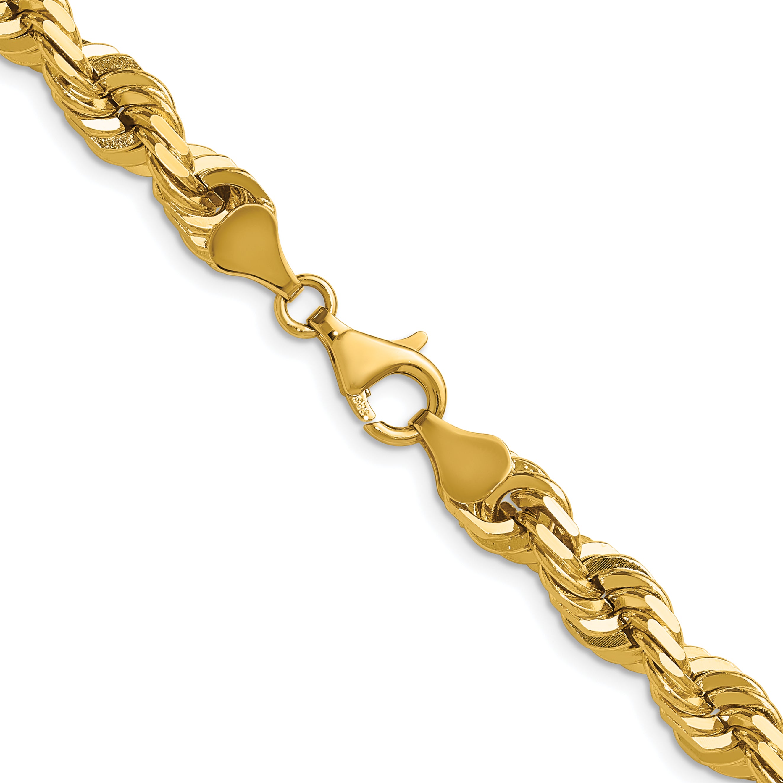 14K 9 inch 7mm Diamond-cut Rope with Fancy Lobster Clasp Chain