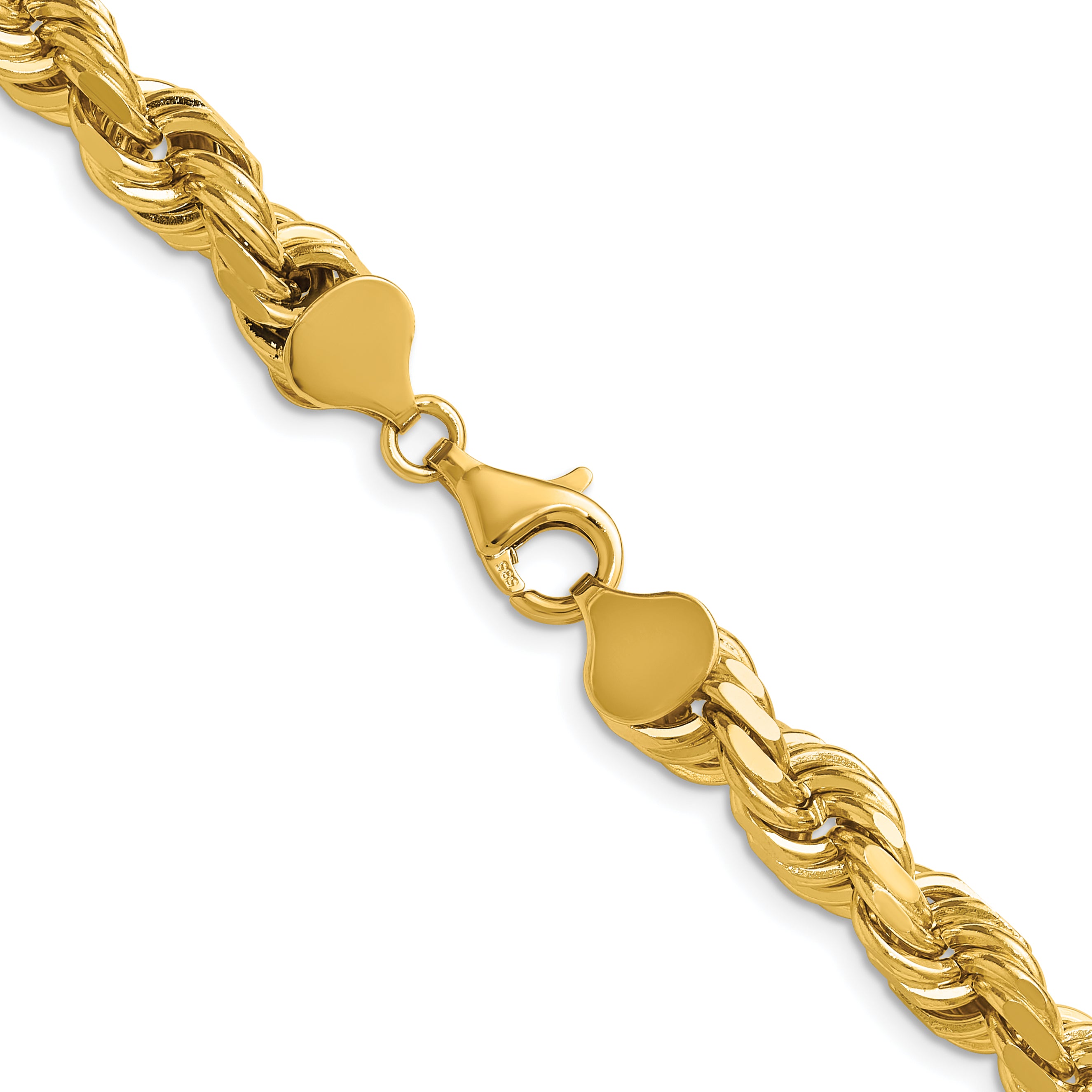 14K 9 inch 8mm Diamond-cut Rope with Fancy Lobster Clasp Chain