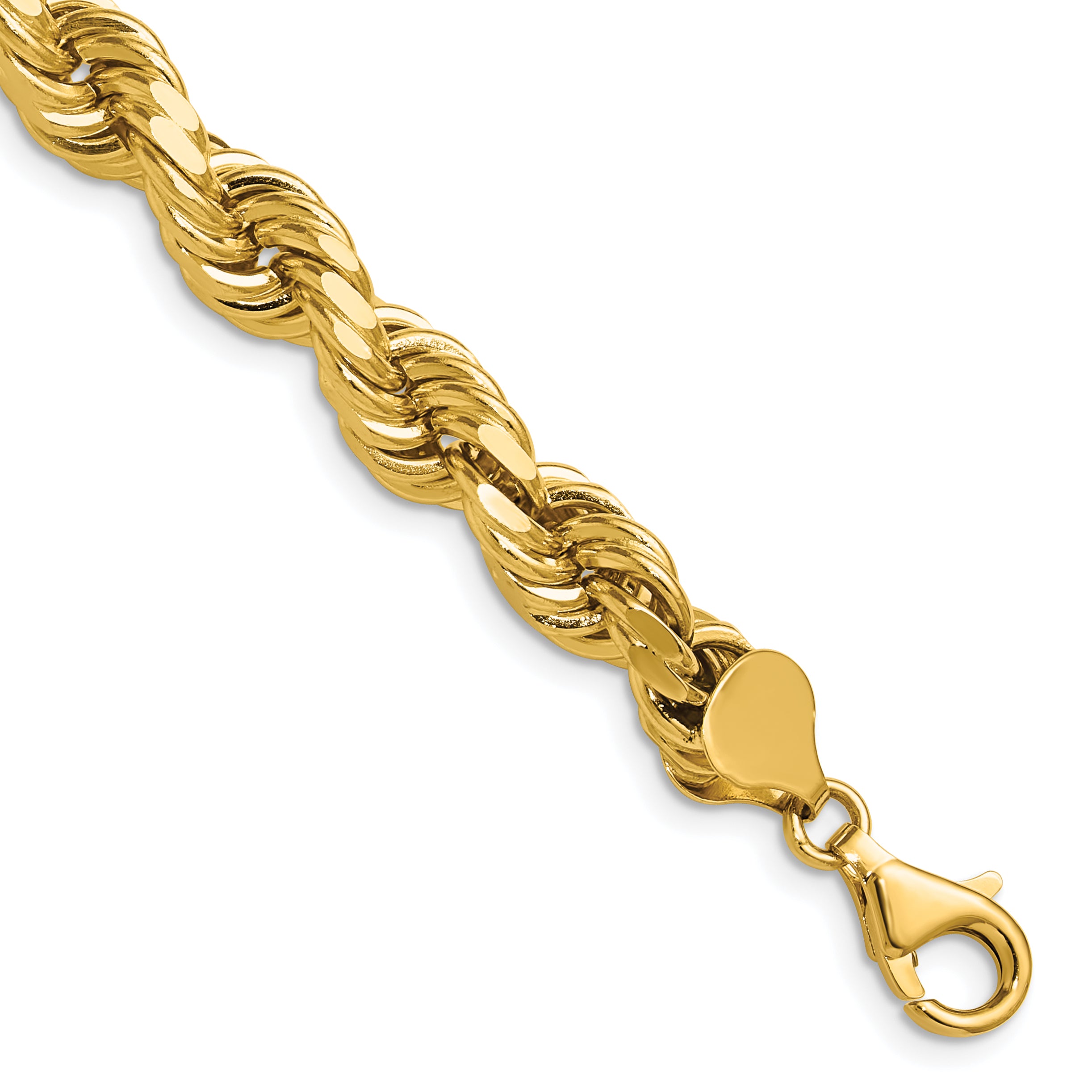 14K 9 inch 8mm Diamond-cut Rope with Fancy Lobster Clasp Chain