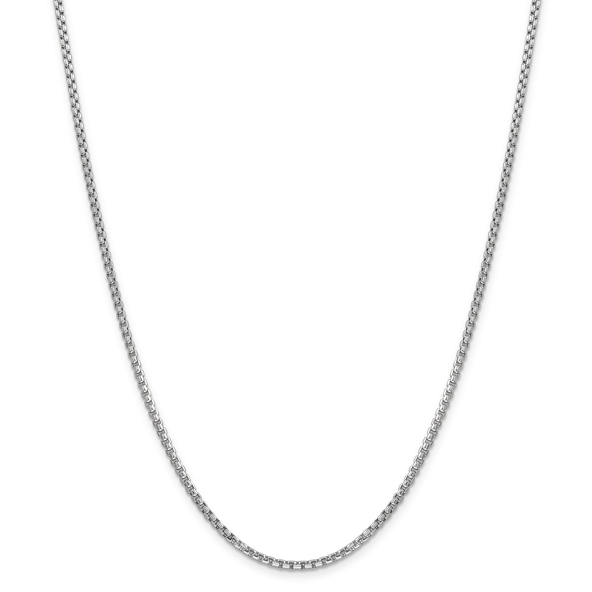 14K White Gold 24 Inch 2.45Mm Semi-Solid Round Box With Lobster Clasp Chain