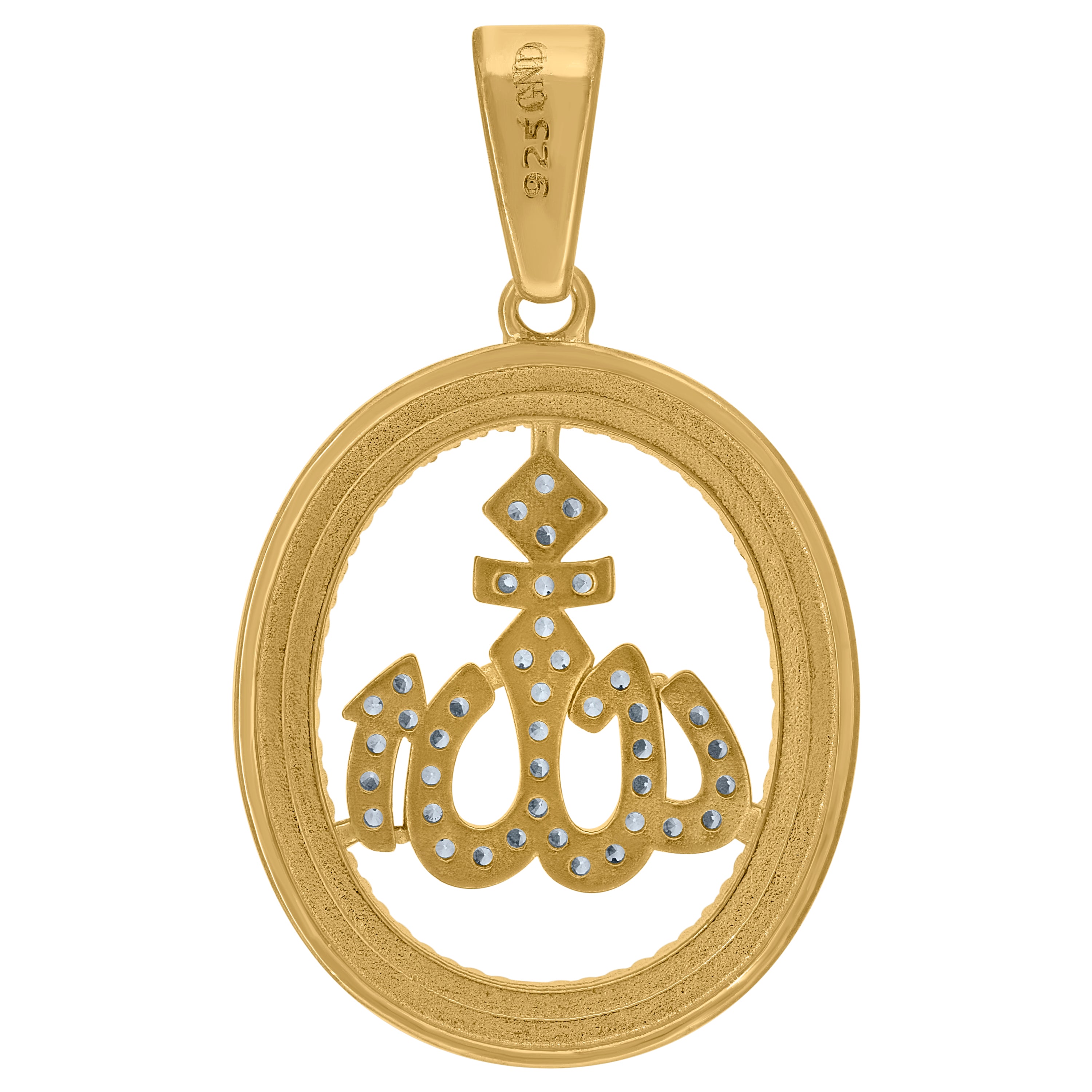 925 Sterling Silver Yellow-Tone Unisex Cubic Zirconia Religious Allah Charm Pendant