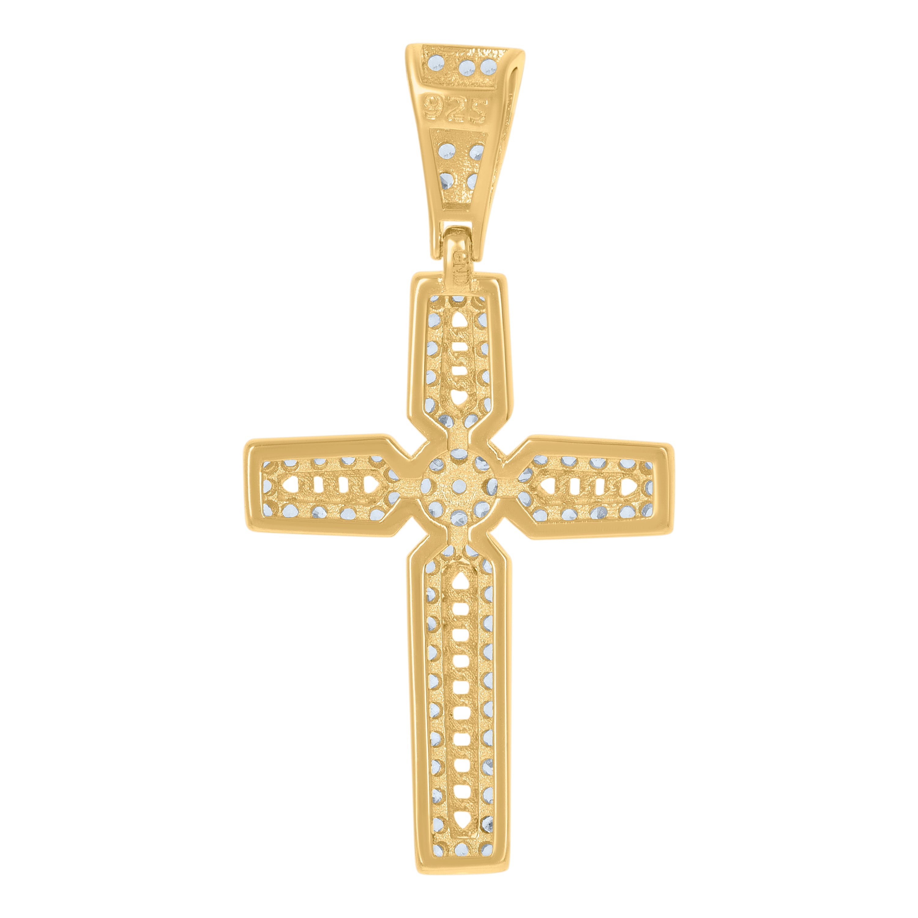 925 Sterling Silver Yellow-Tone Men Cubic-Zirconia Cross Religious Charm Pendant