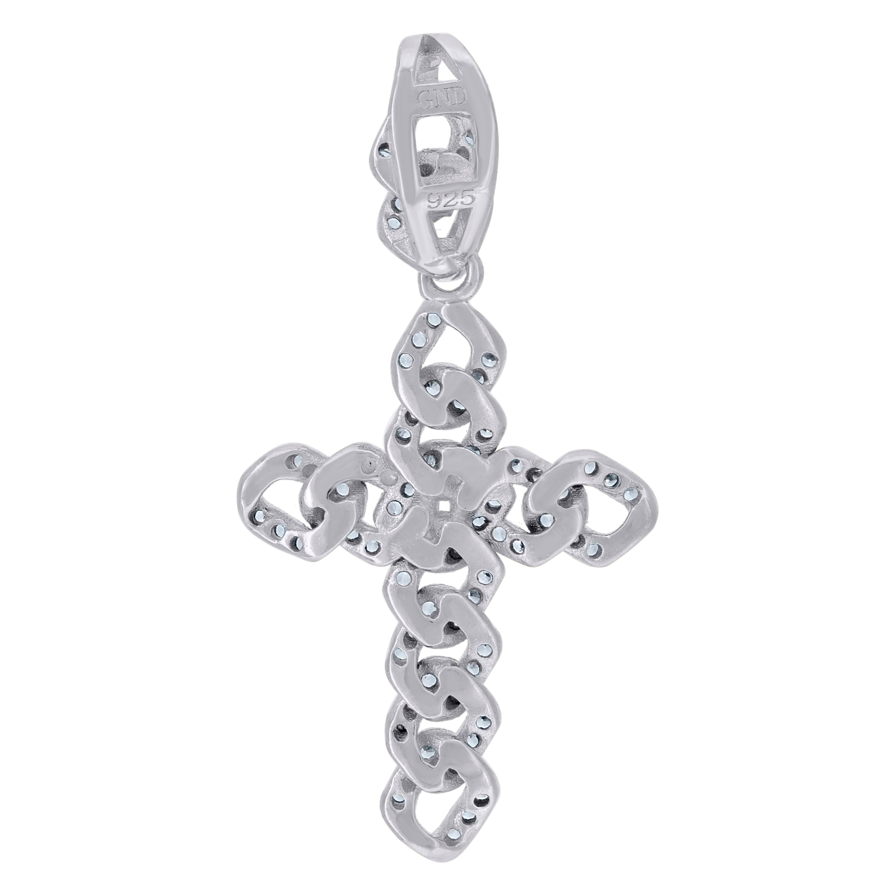 925 Sterling Silver Mens Cubic Zirconia Cross Religious Charm Pendant