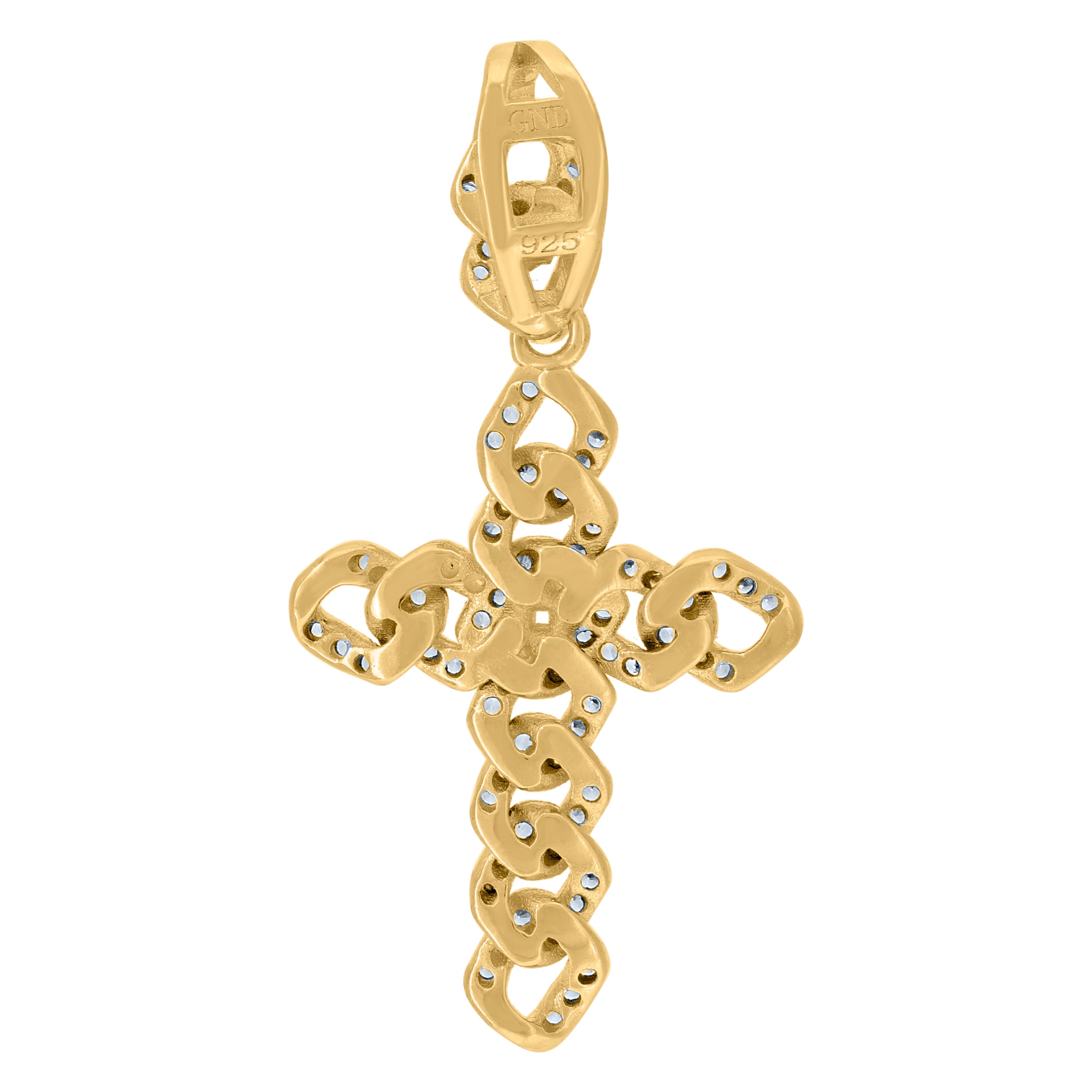 925 Sterling Silver Yellow-Tone Mens Cubic-Zirconia Cross Religious Charm Pendant