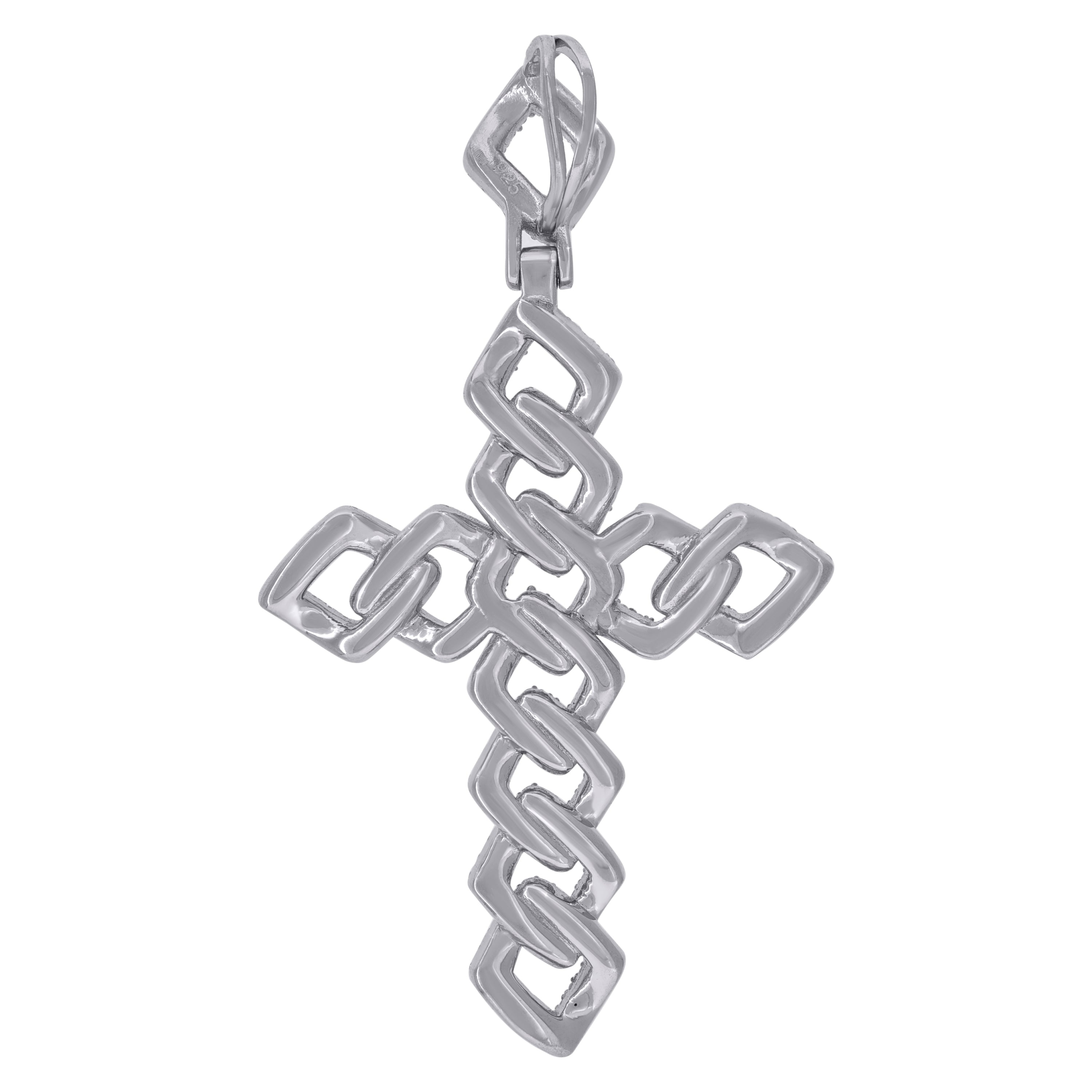 925 Sterling Silver Mens Cubic Zirconia Cross Religious Charm Pendant