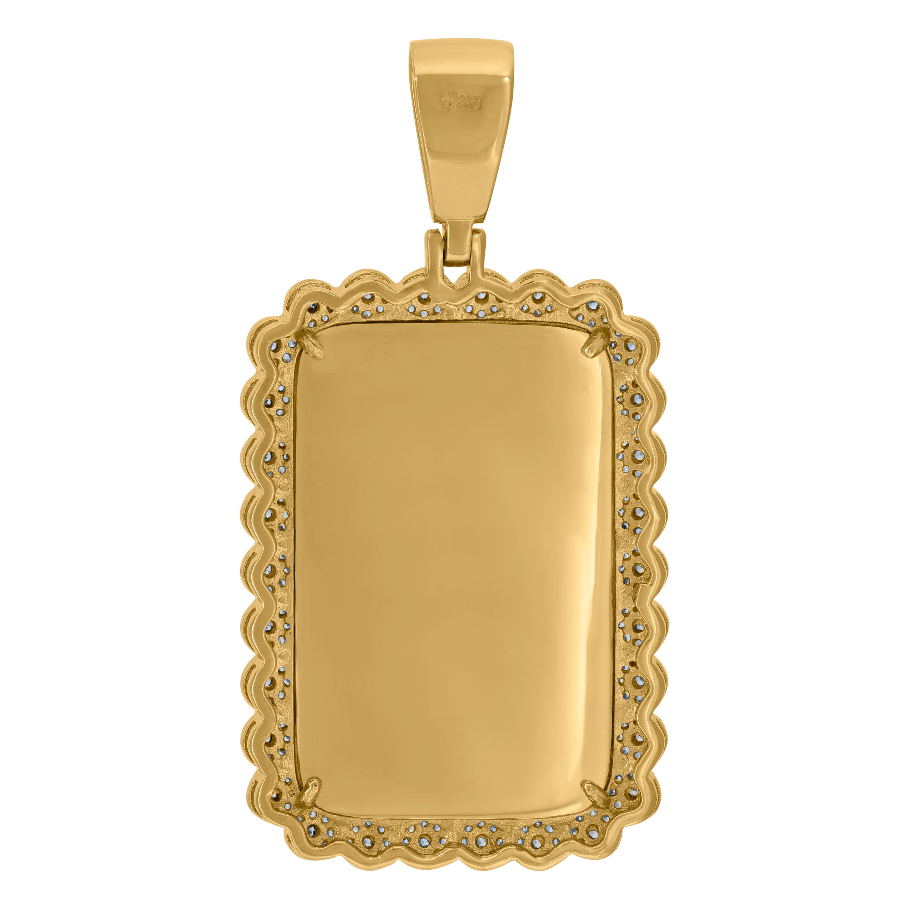 925 Sterling Silver Yellow-Tone Mens Cubic-Zirconia Dog Tag Fashion Charm Pendant
