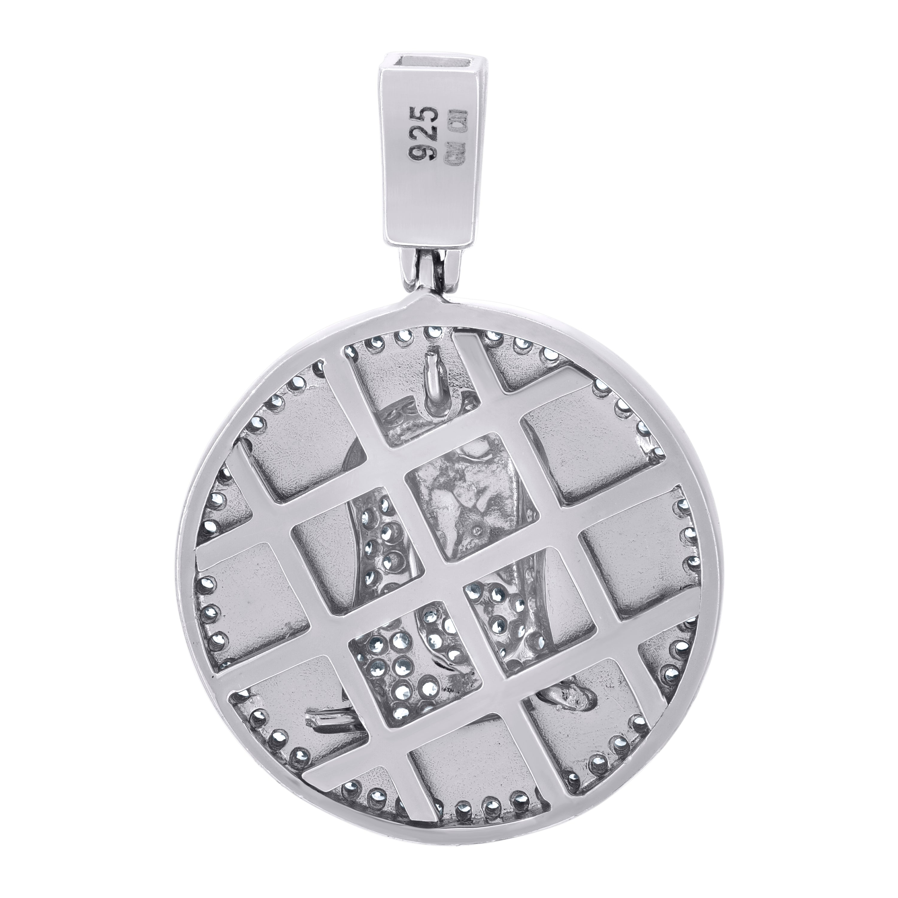 925 Sterling Silver Mens Cubic Zirconia Jesus Religious Charm Pendant