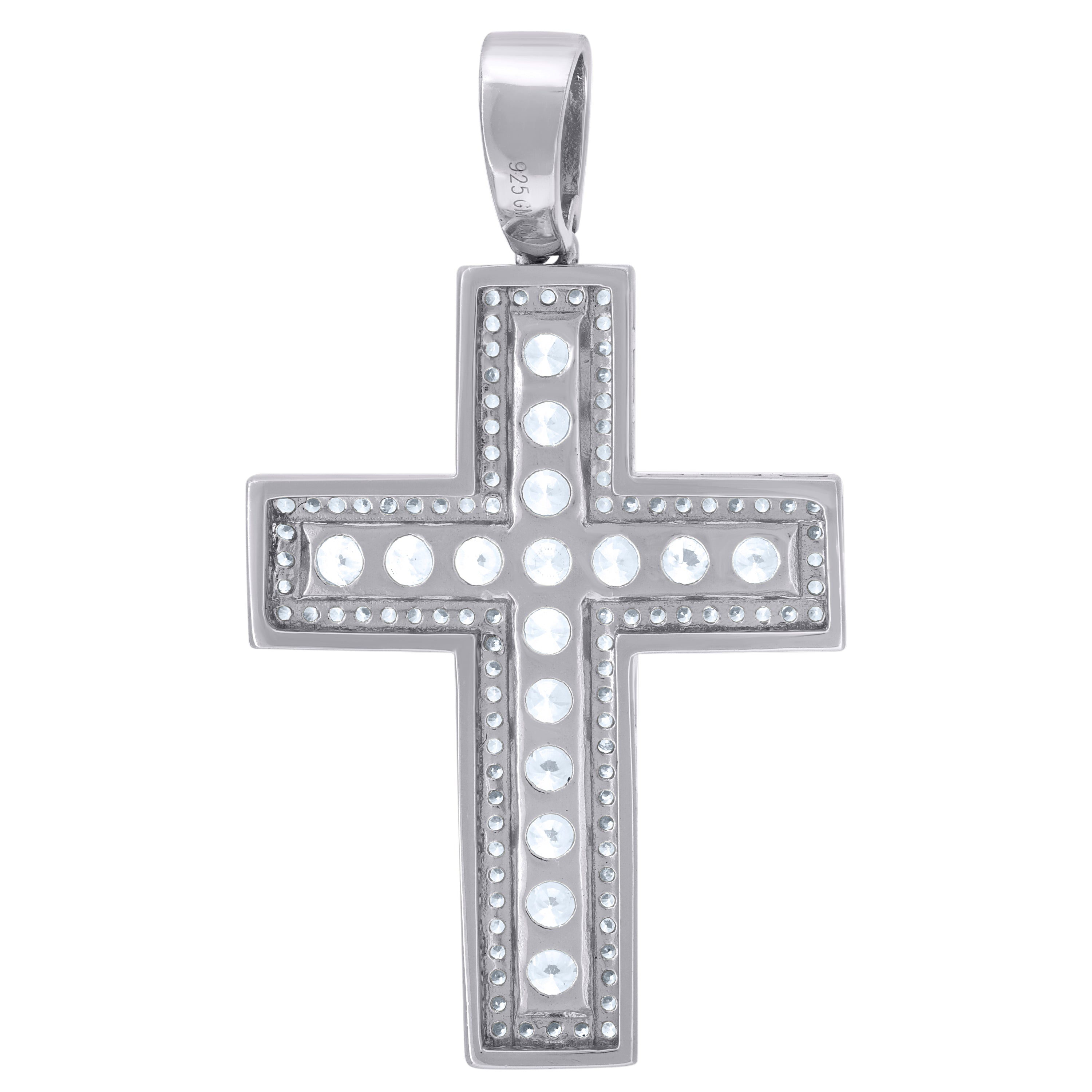 925 Sterling Silver Mens Cubic Zirconia Cross Religious Charm Pendant