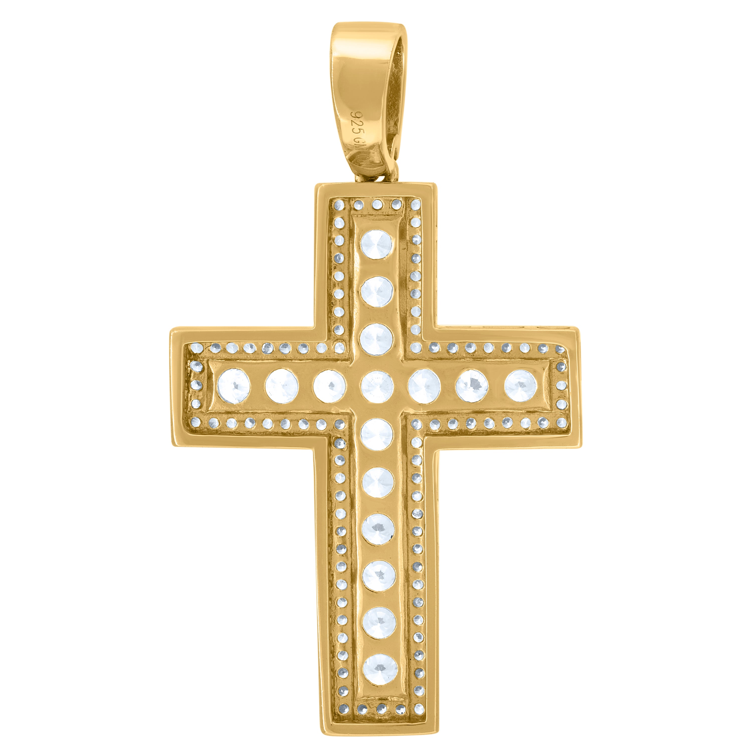 925 Sterling Silver Yellow-Tone Mens Cubic-Zirconia Cross Religious Charm Pendant