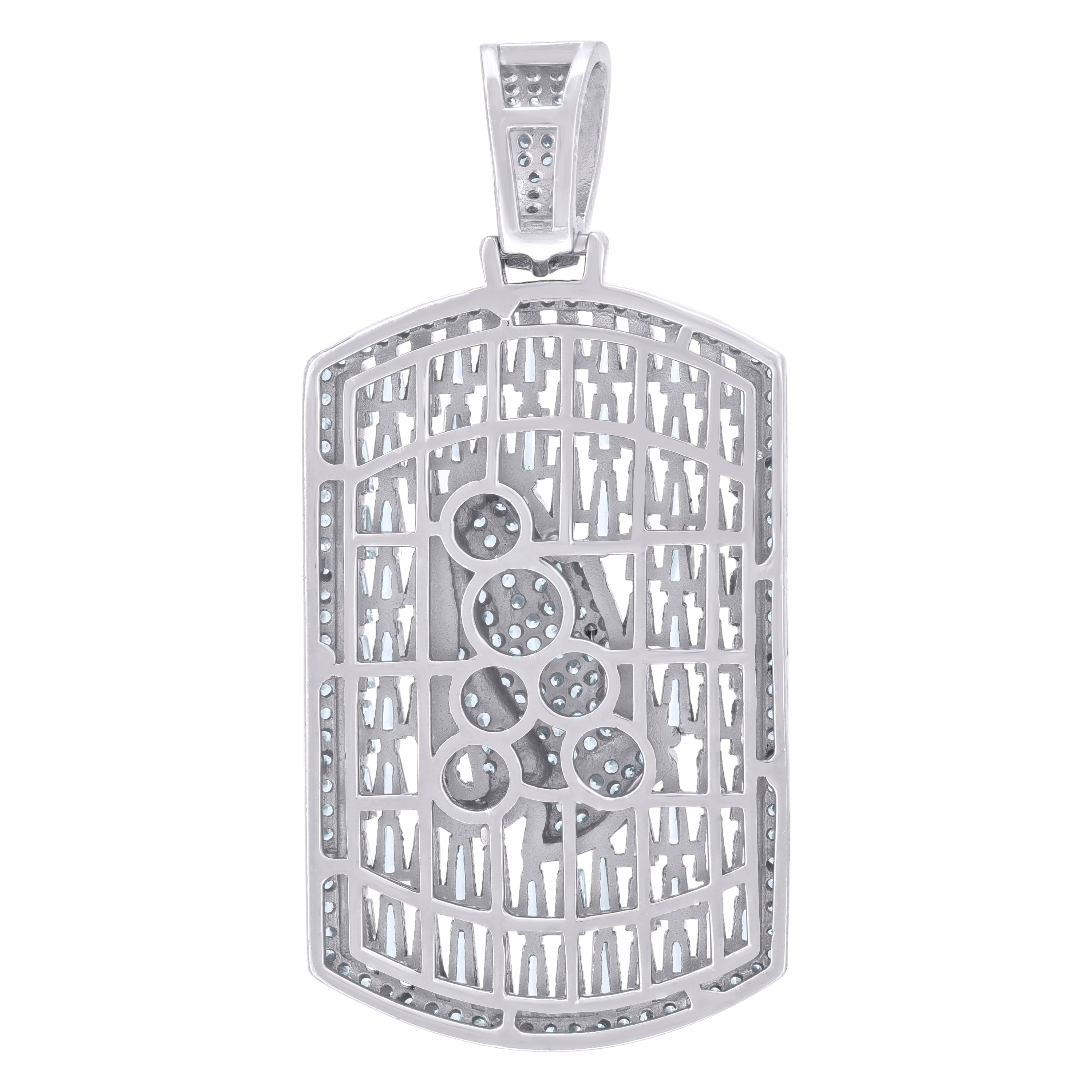 925 Sterling Silver Mens Round & Baguette Cubic-Zirconia Dog Tag Praying Hands Symbol Religious Charm Pendant
