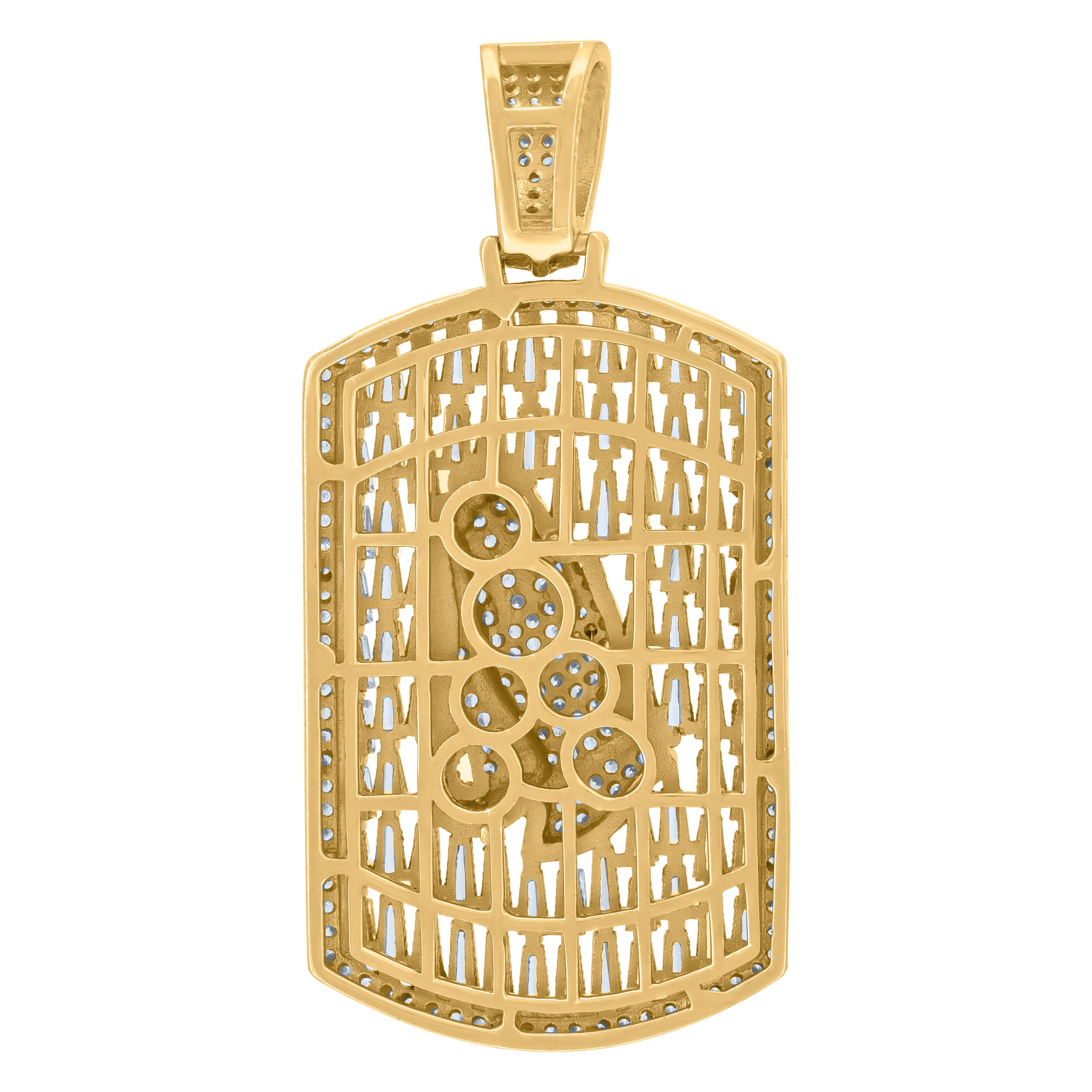 925 Sterling Silver Yellow-Tone Mens Round Baguette Cubic-Zirconia Dog Tag Praying Hands Symbol Religious Charm Pendant