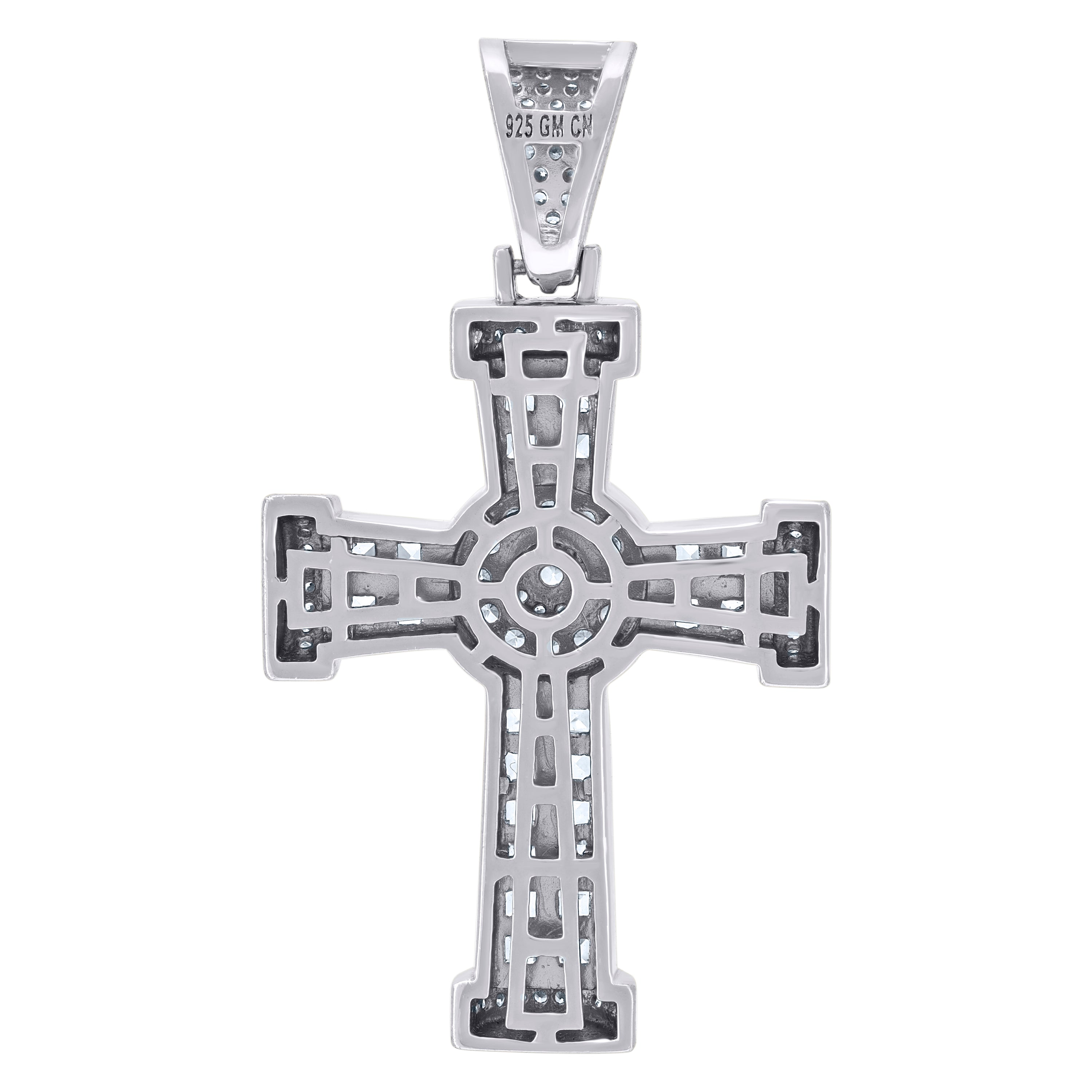 925 Sterling Silver Mens Round & Princess-Cut Cubic-Zirconia Cross Religious Charm Pendant