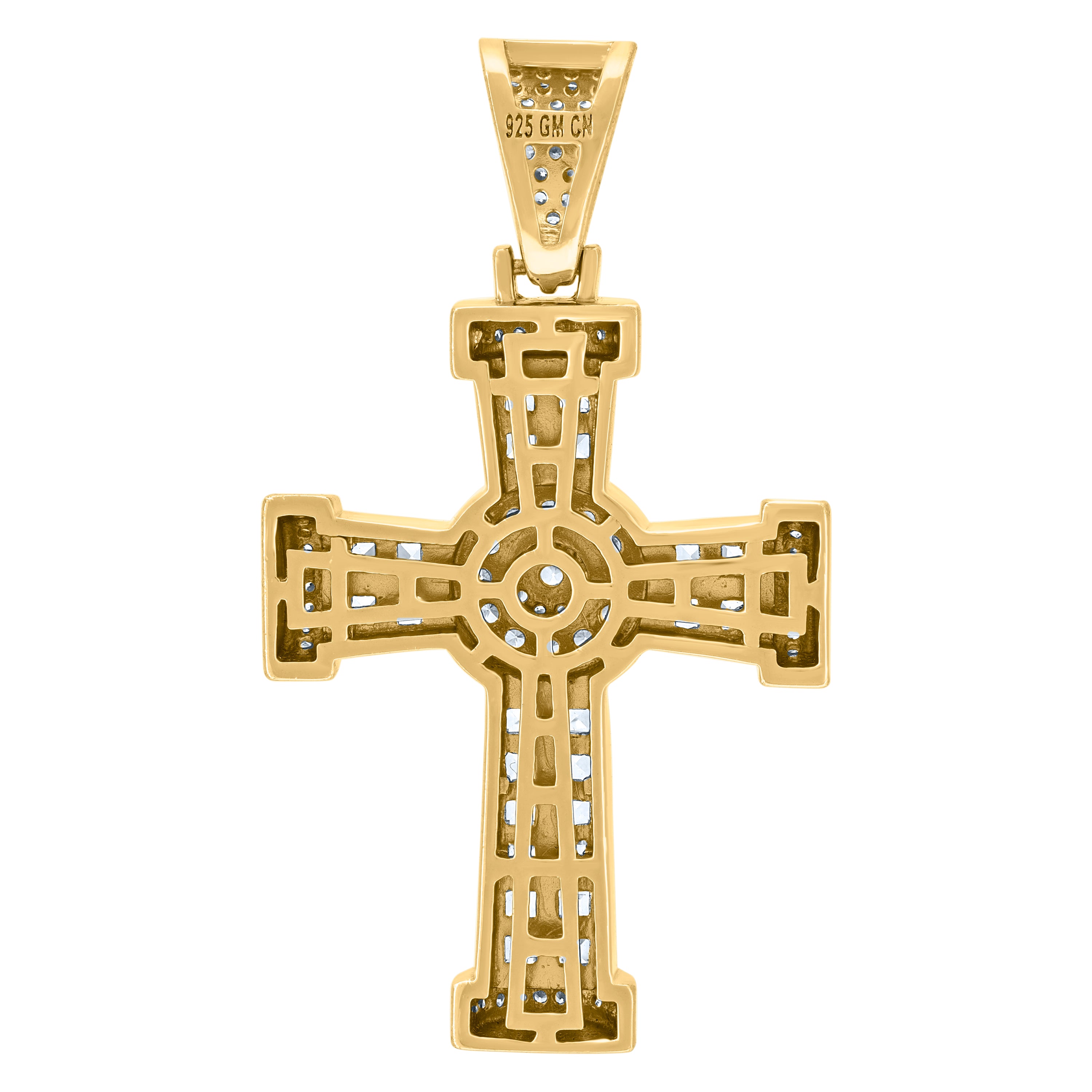 925 Sterling Silver Yellow-Tone Mens Round & Princess-Cut Cubic-Zirconia Cross Religious Charm Pendant