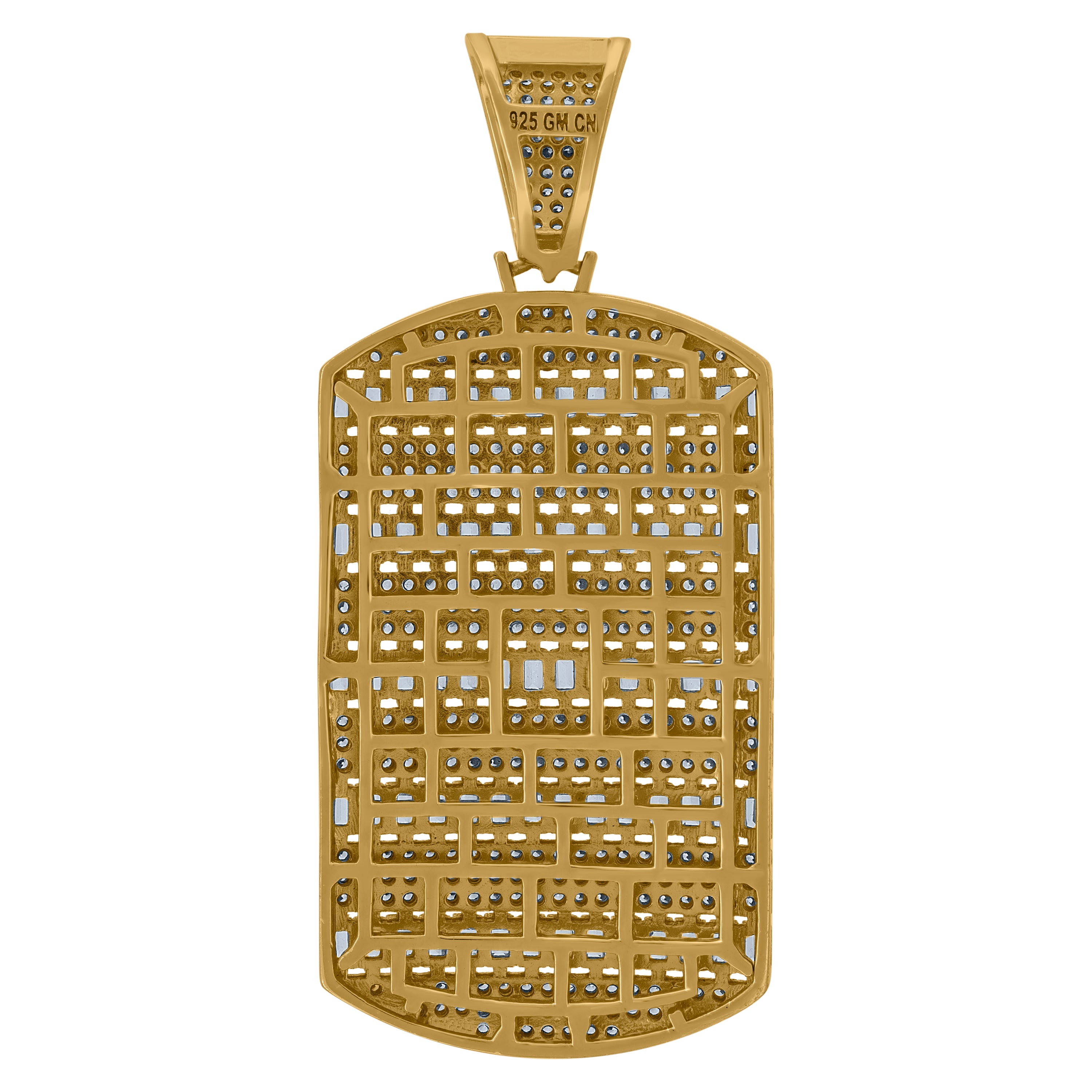 925 Sterling Silver Yellow-Tone Mens Round & Baguette Cubic-Zirconia Dog Tag Fashion Charm Pendant