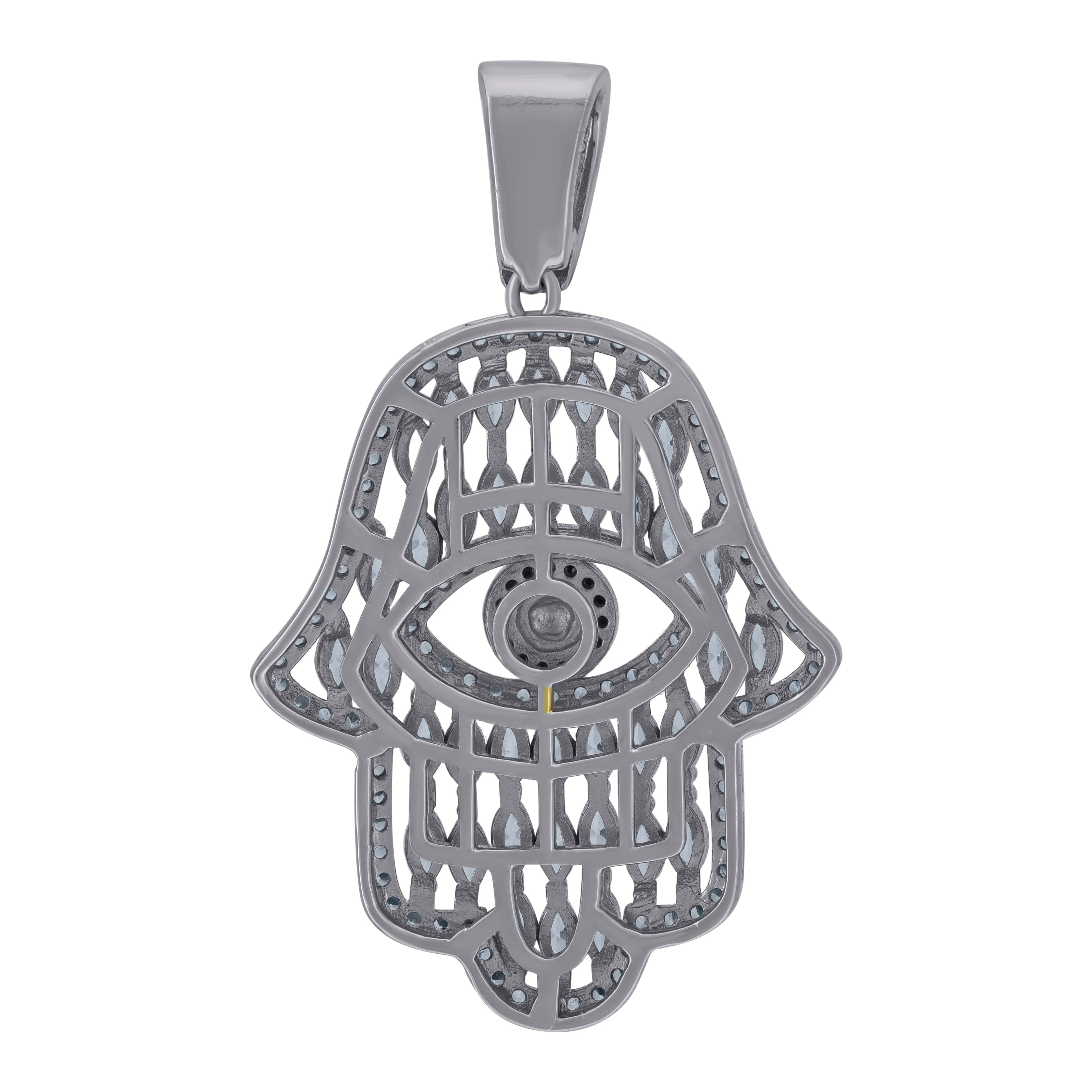 925 Sterling Silver Mens Blue Round & Marquise Cubic-Zirconia Humsa Symbol Religious Charm Pendant
