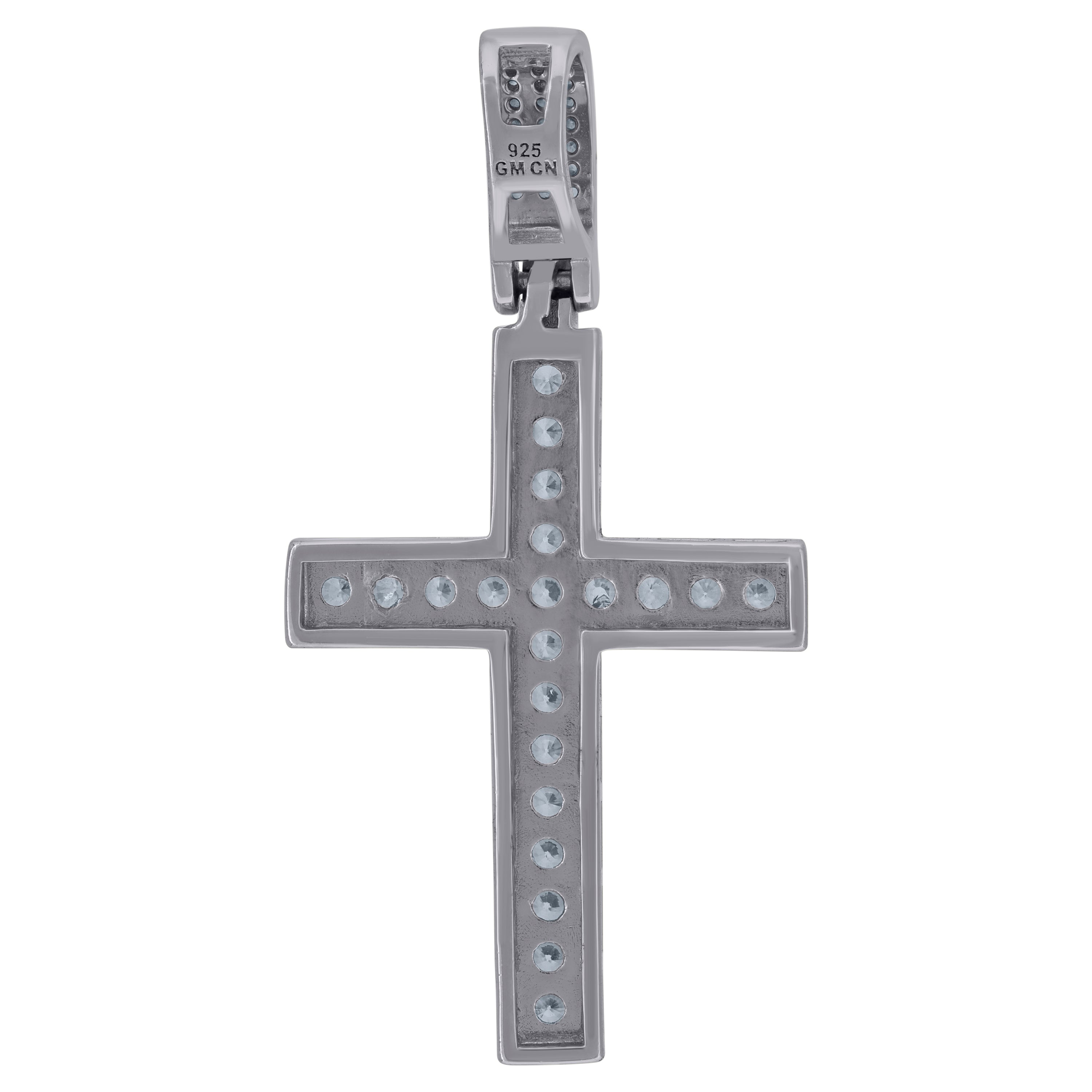 925 Sterling Silver Mens Cubic Zirconia Cross Religious Charm Pendant