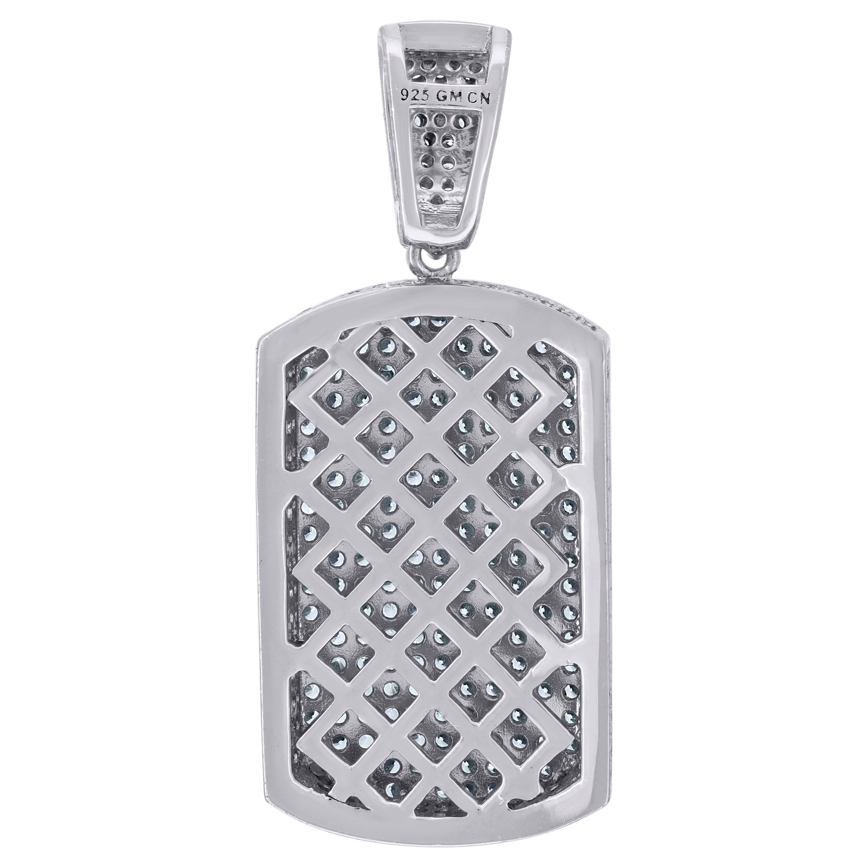 925 Sterling Silver Mens Cubic-Zirconia Dog Tag Fashion Charm Pendant