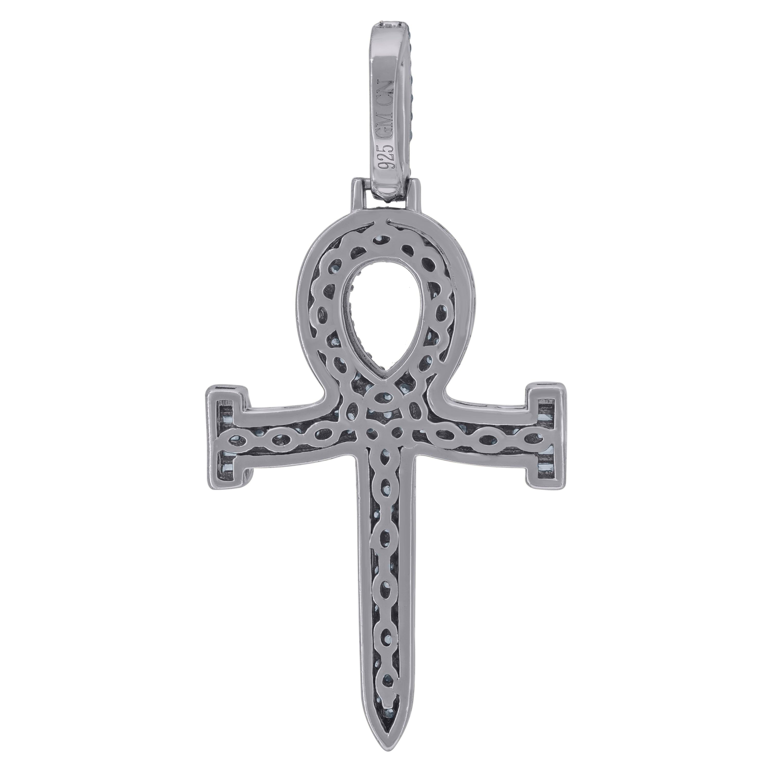 925 Sterling Silver Unisex CZ Ankh Cross Religious Charm Pendant